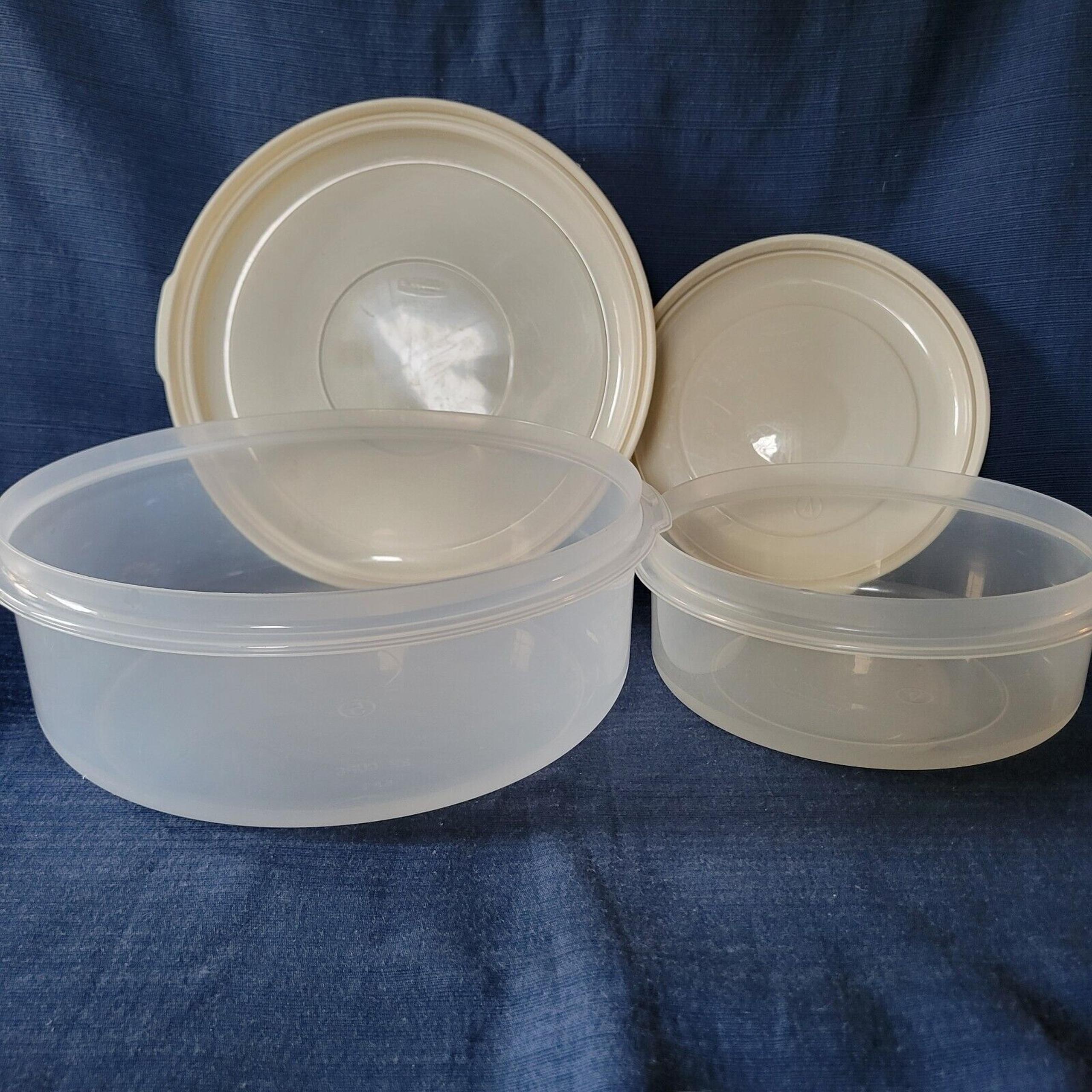 VTG Rubbermaid LARGE Almond Lids Servin Saver #5 Round 22 Cups #4 2.5 Qt Set Lot