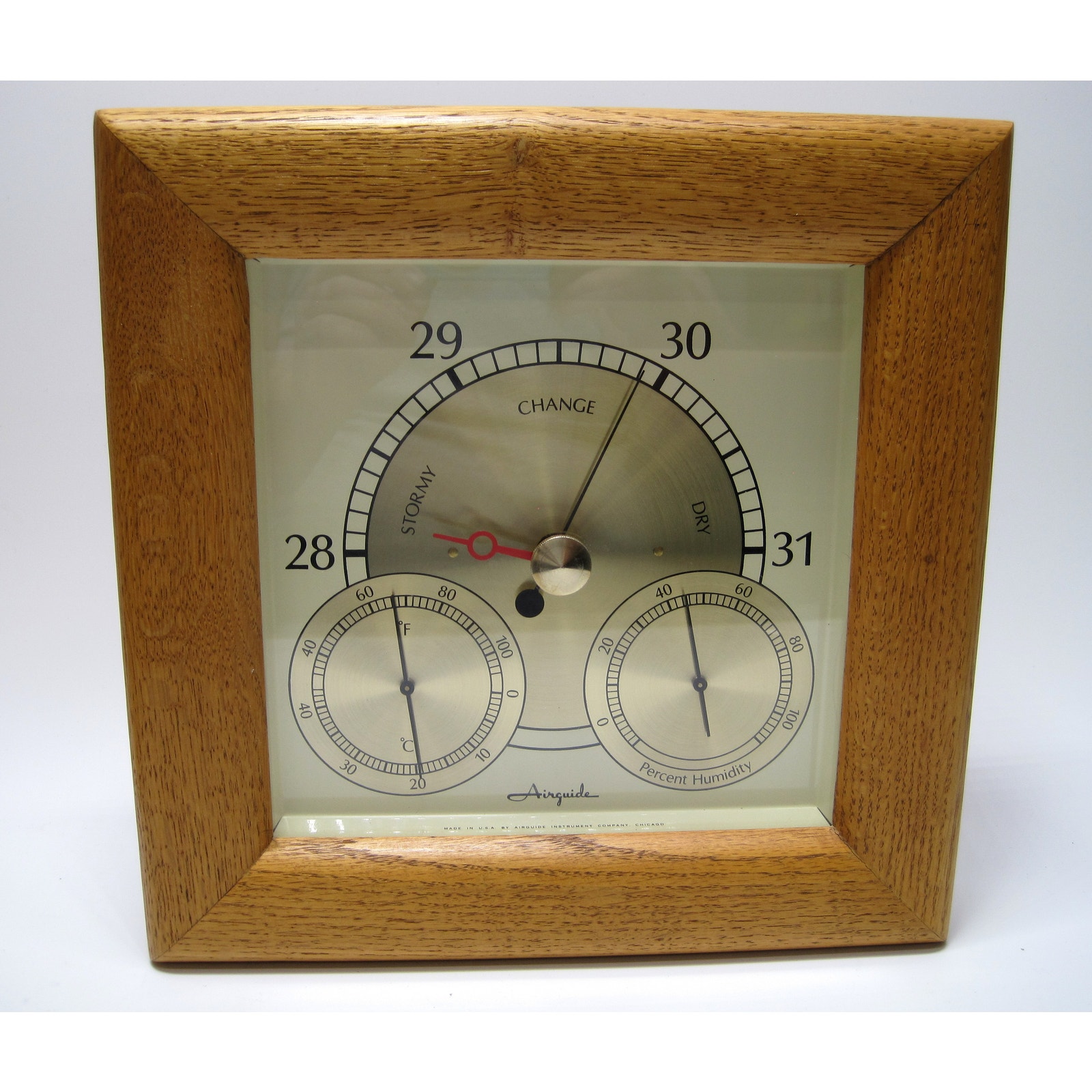 Airguide Barometer Oak Weather Station Thermometer USA Mid Century Modern MCM