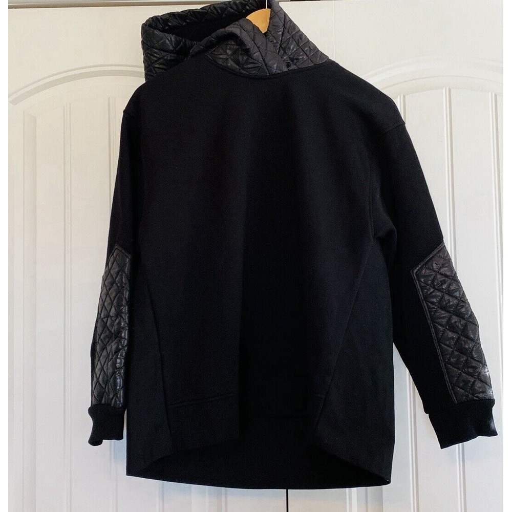 ZARA NWT Combination Quilted Sweatshirt Pullover Hoodie Black Size S
