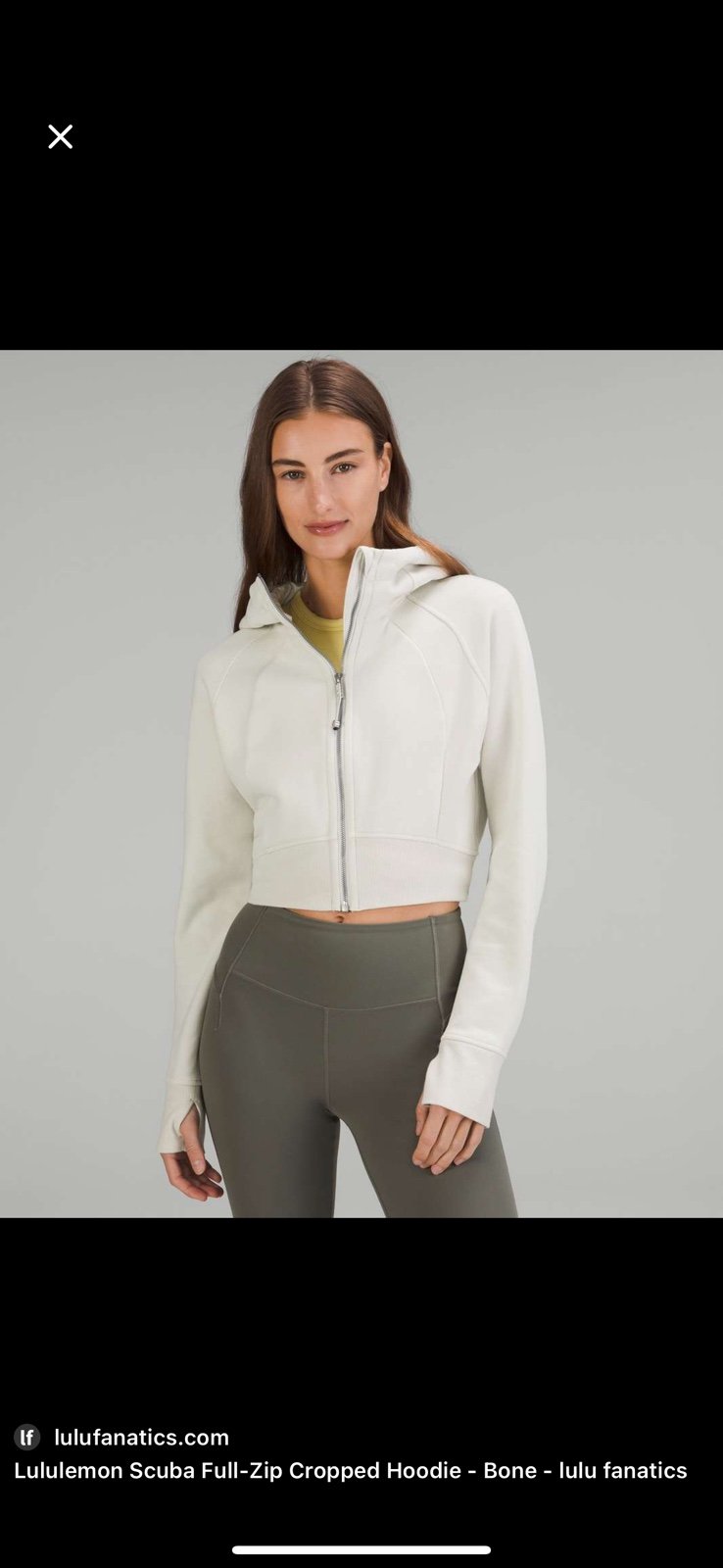 Lululemon Scuba Cropped Hoodie XS Ivory Off White Zip Thumbholes