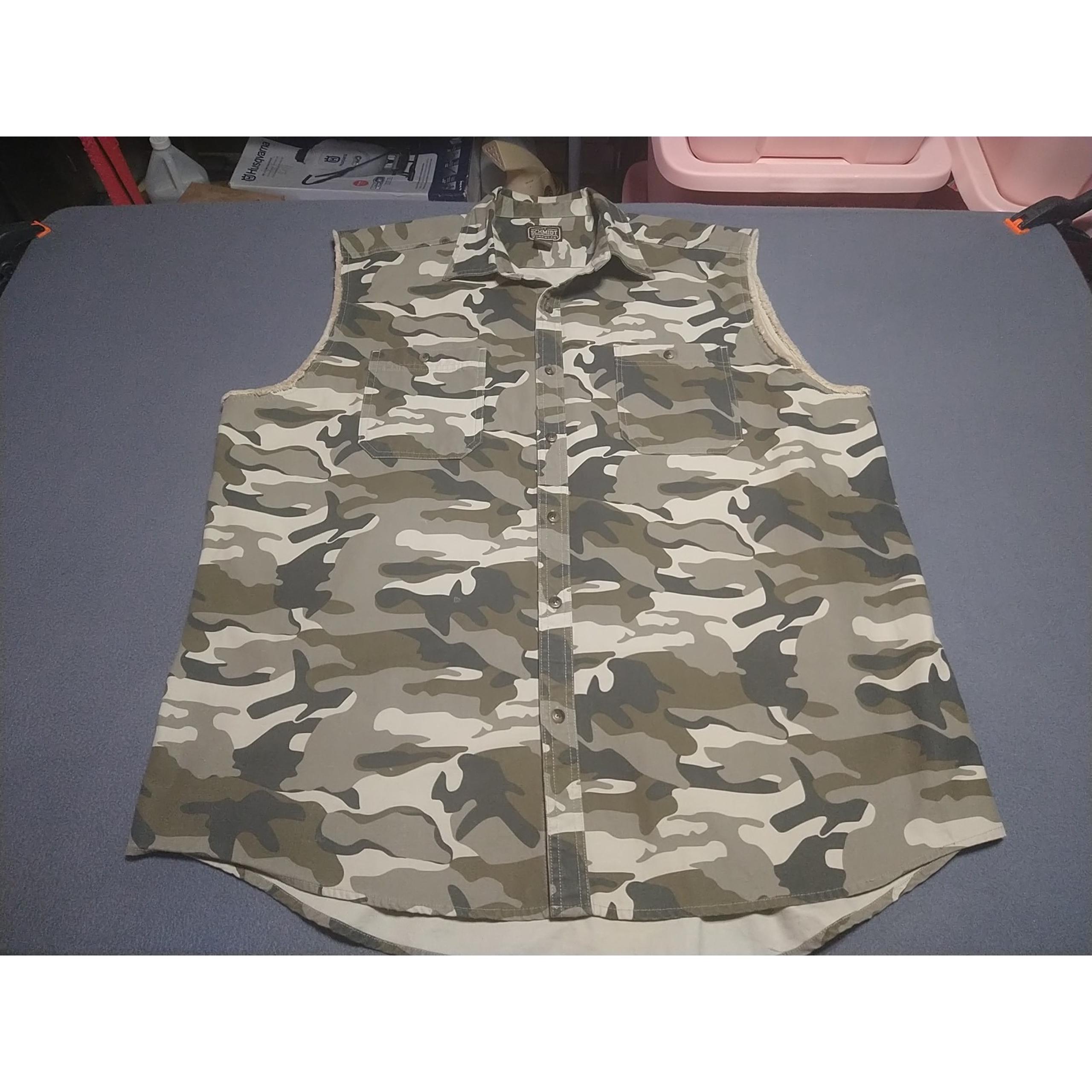 C.E. Schmidt Workwear Vest Men 2X Olive Camo Pockets Frayed Edge Button Down