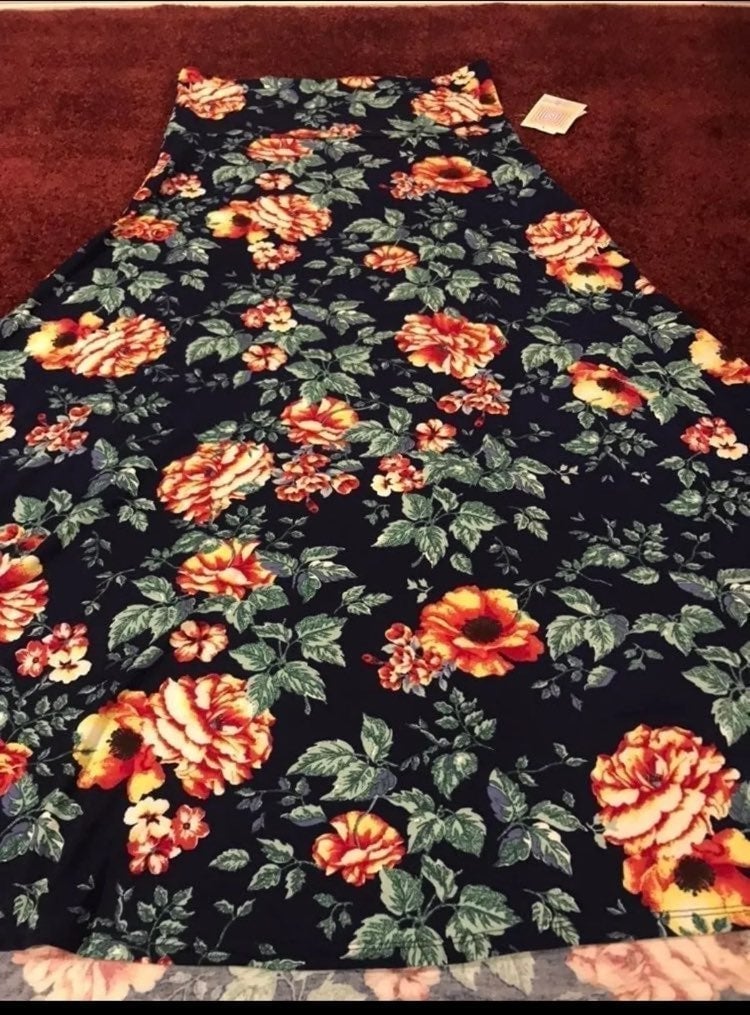 Navy Blush Roses Maxi skirt Lularore XL 18/20 16/18 Extra Large LLR Unicorn New