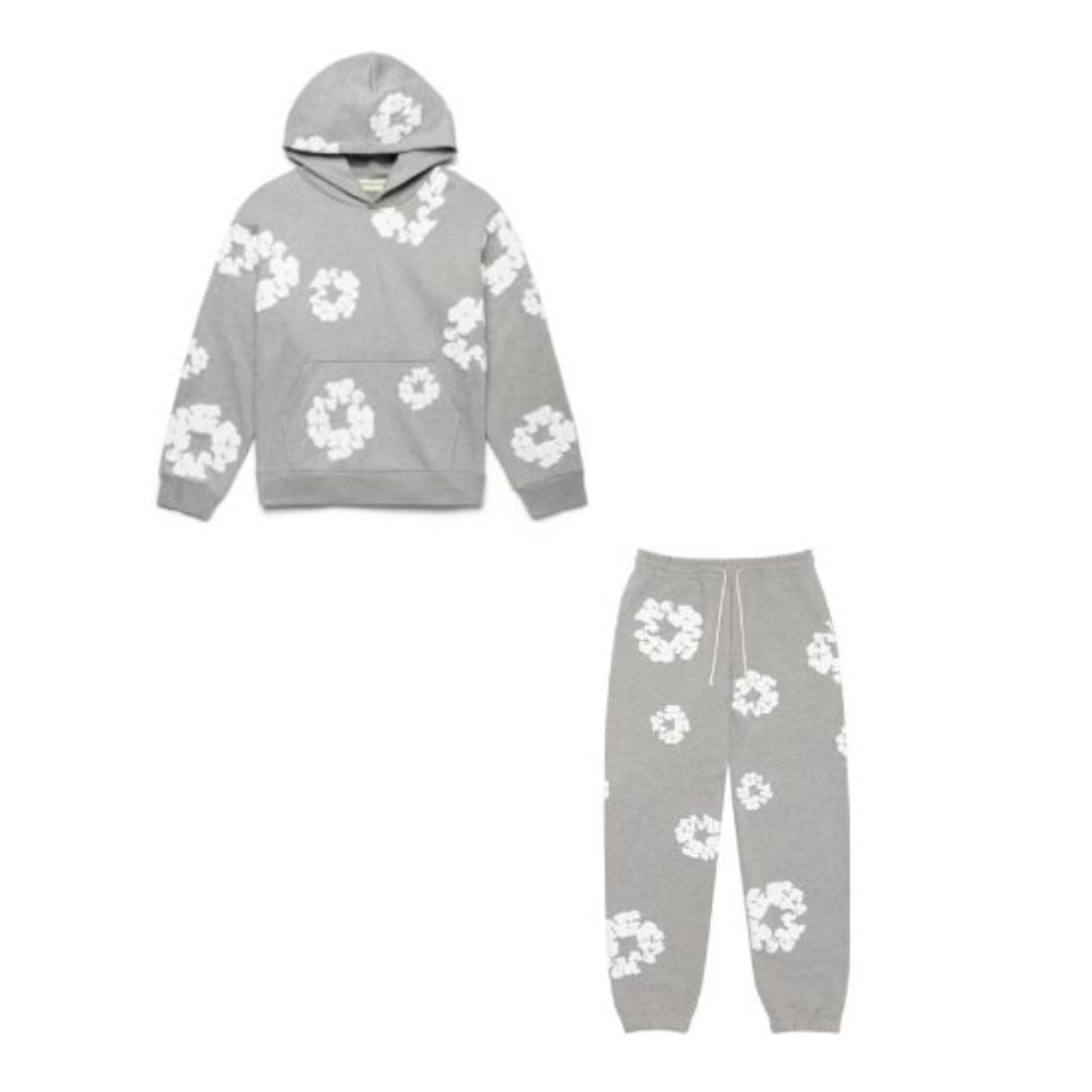 Denim Set Hoodie and Sweatpants Grey and White Men Size Large - Tears