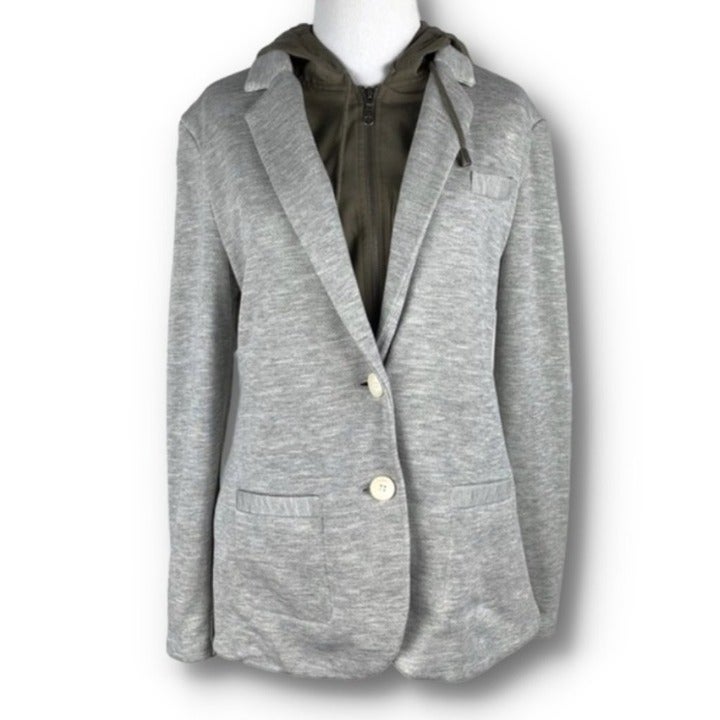 anthropologie Elevenses womens hoodie blazer Size M Gray army green lounge