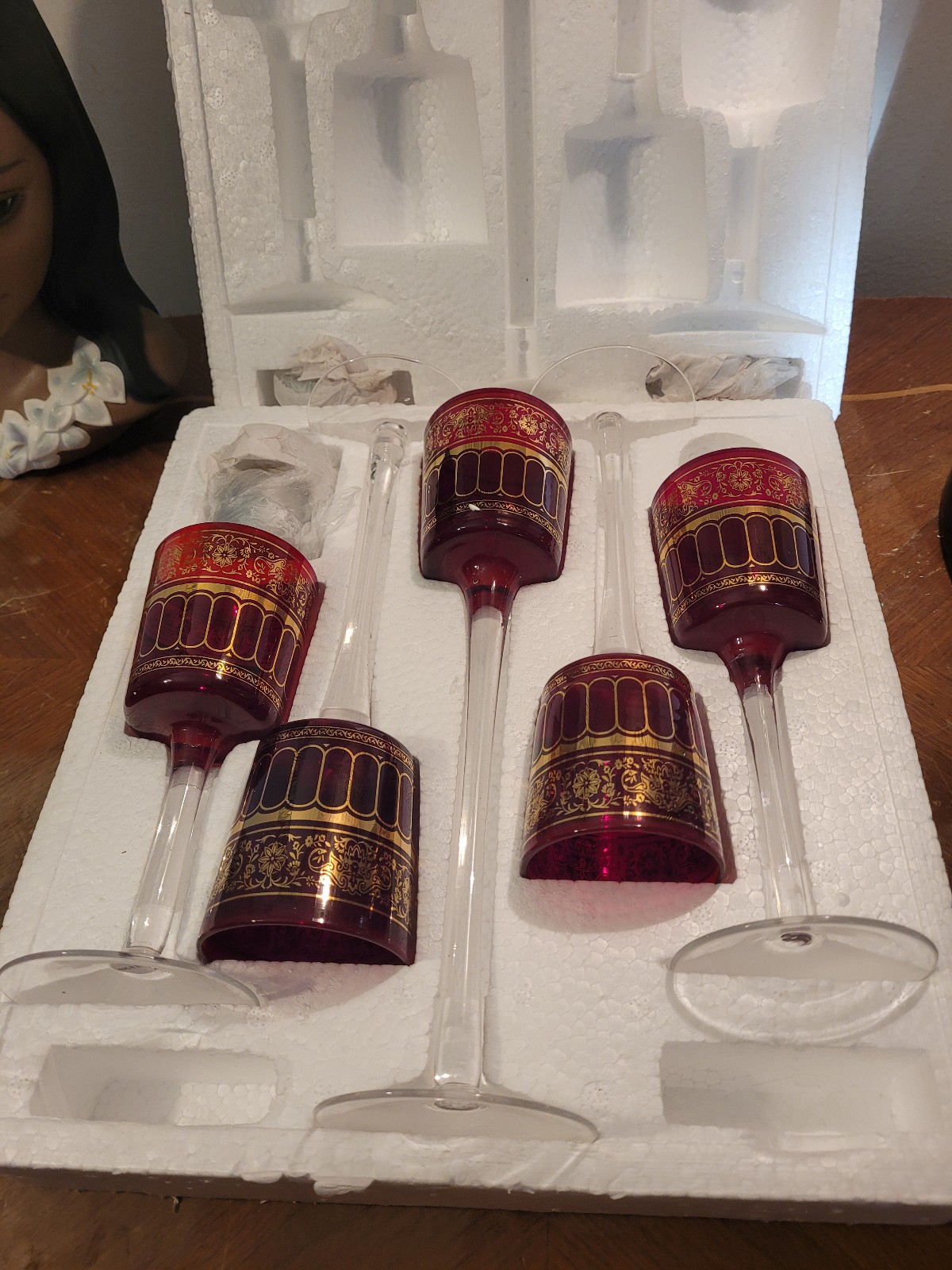 New Open Box Ruby Red Graduated Glass Candle Holders gold Guild