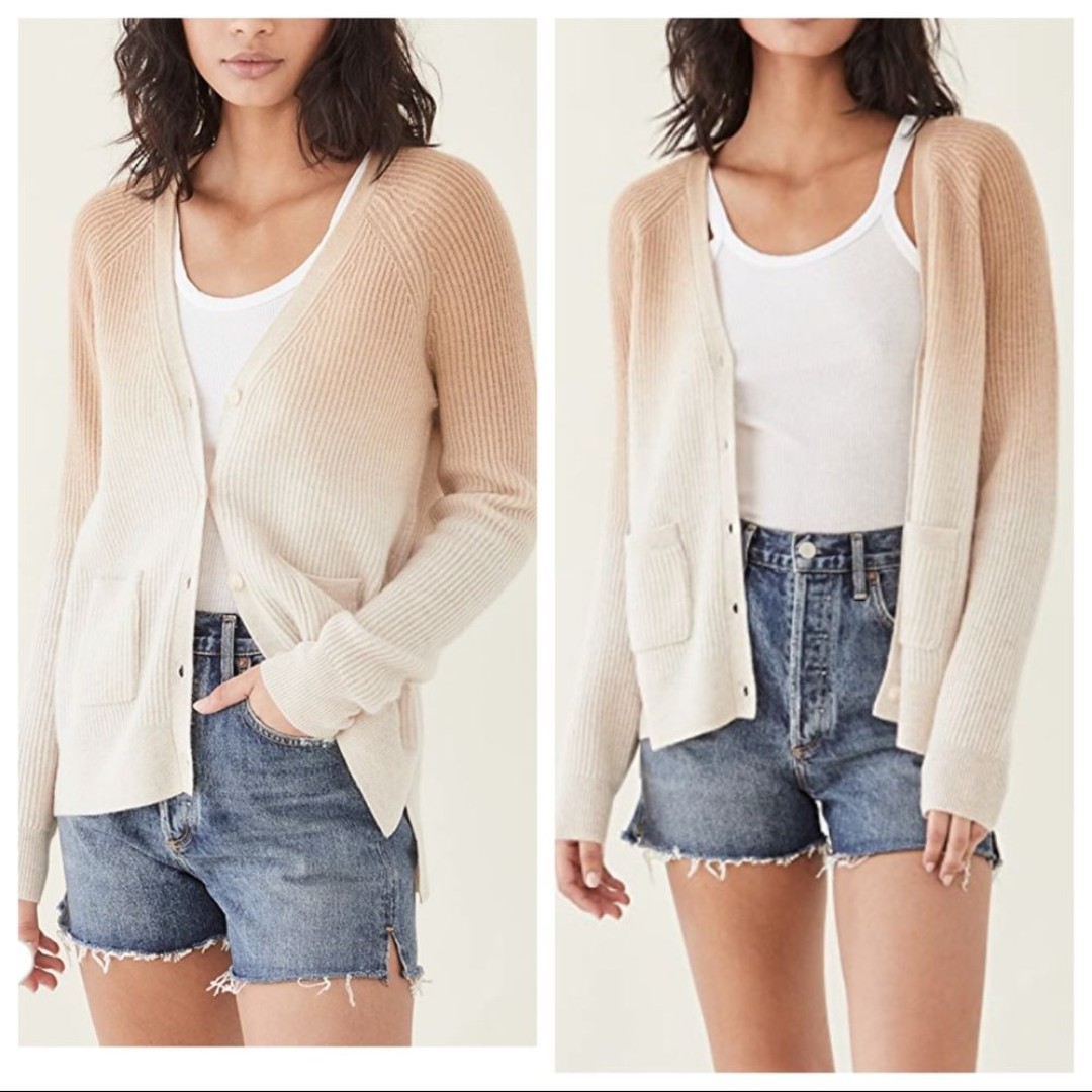 Naadam cashmere cardigan ombré ribbed textured neutral XL