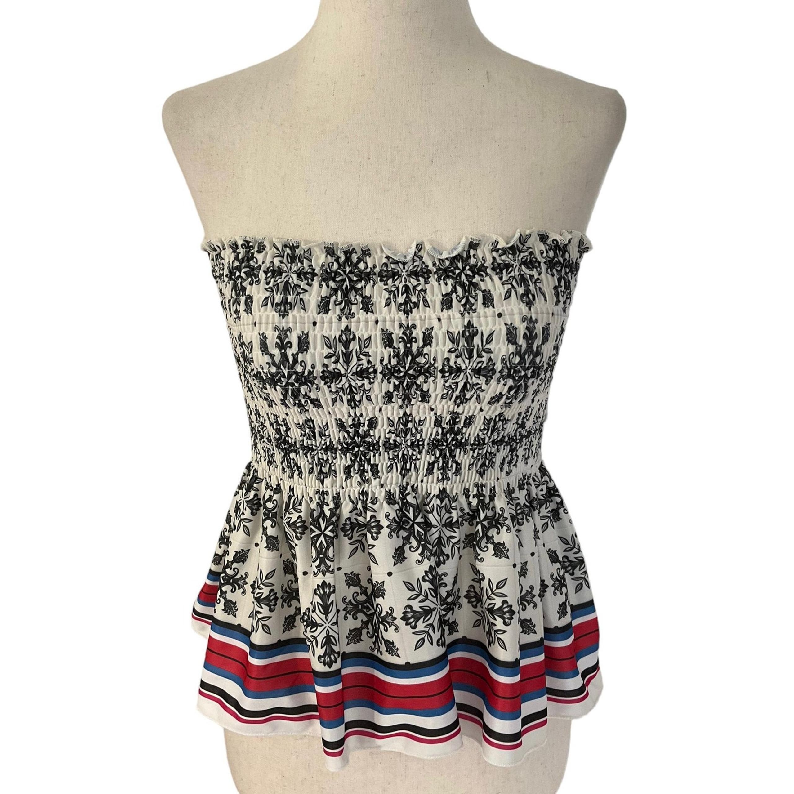 Zara Multicolor Smocked Tube Crop Top Women's Size Small | 16-18