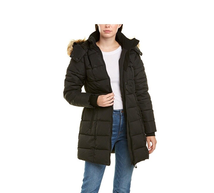 Noize Women's Hannah Faux Fur Trim Hooded Parka Coat Jacket Puffer Black XS NEW
