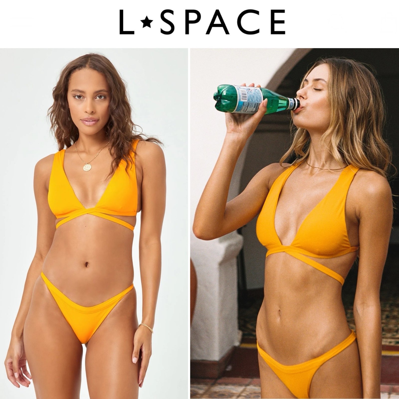 L-Space Avery Bikini Top sz S & Camdyn Bikini Bottom sz L Set in Mango 199