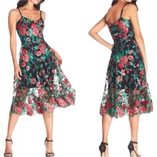 Dress the Population Uma Dress Rouge Multi Rose Embroidery Midi Size XS