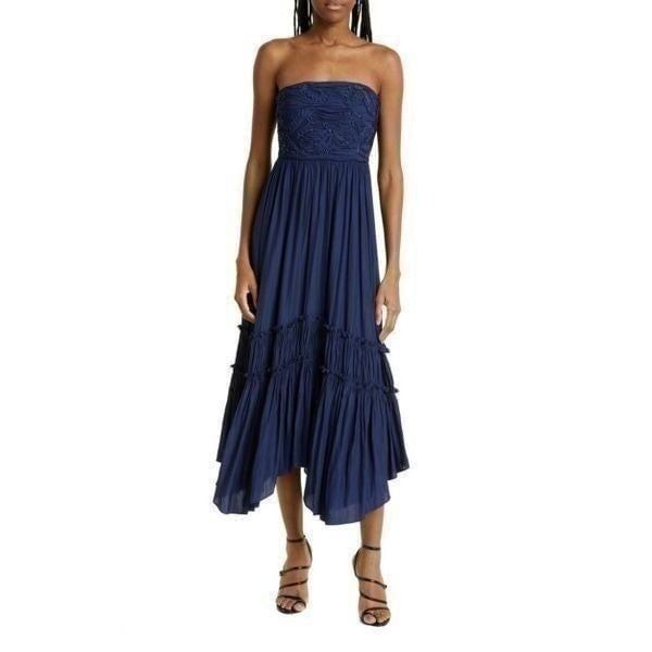 Ramy Brook Ingrid Beaded Strapless Maxi Dress Spring Navy Size M