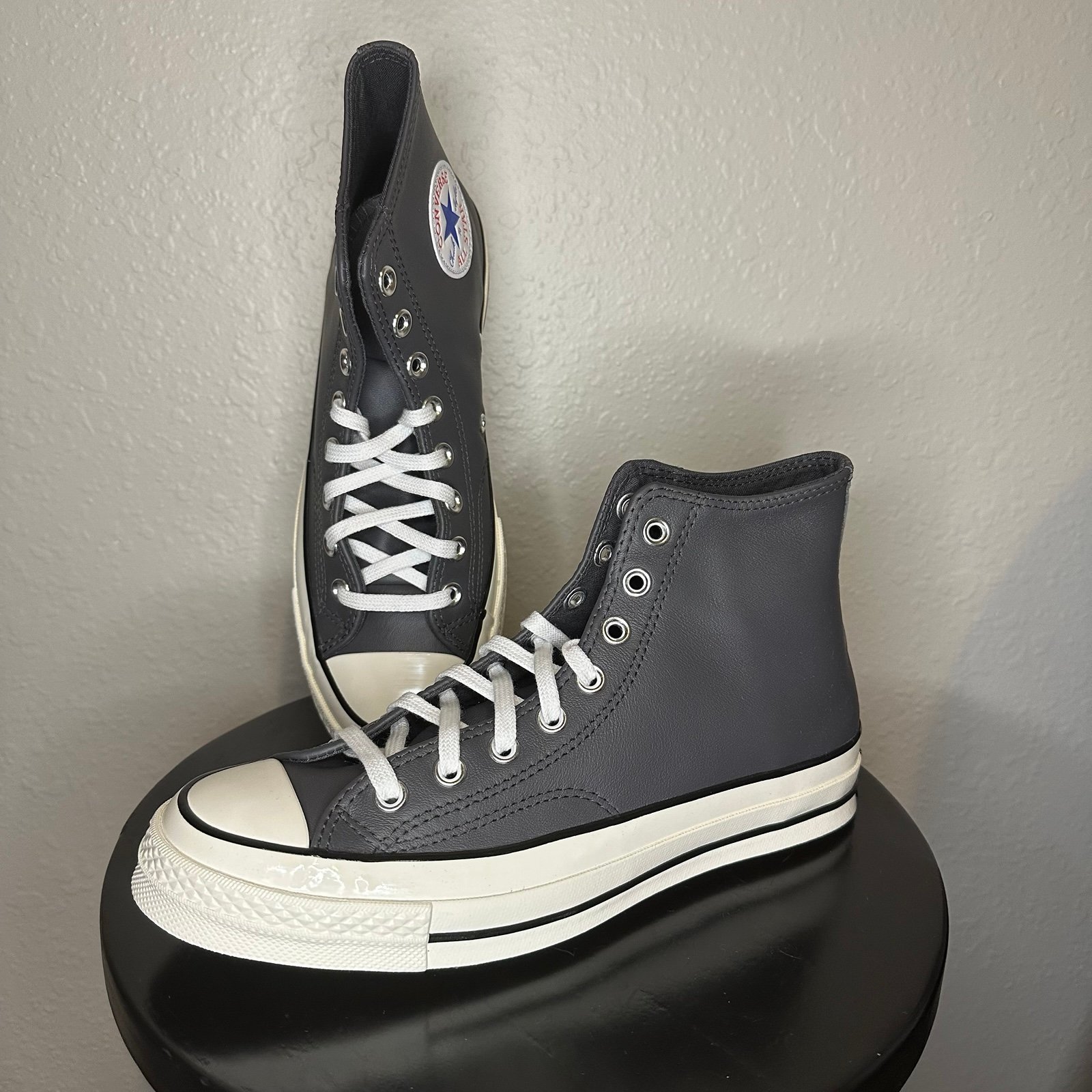 Gray High-Top Leather Converse, Size 9.5