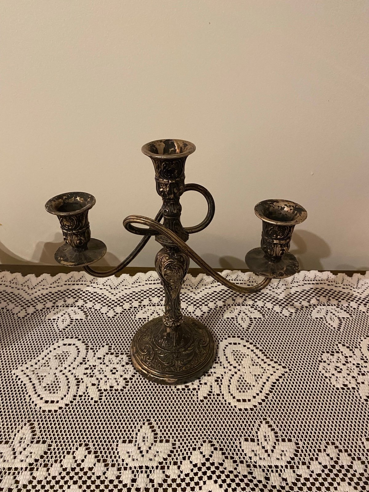 Antique Victorian Gothic WM ROGERS Candelabra Silver Plated Candlestick Holder