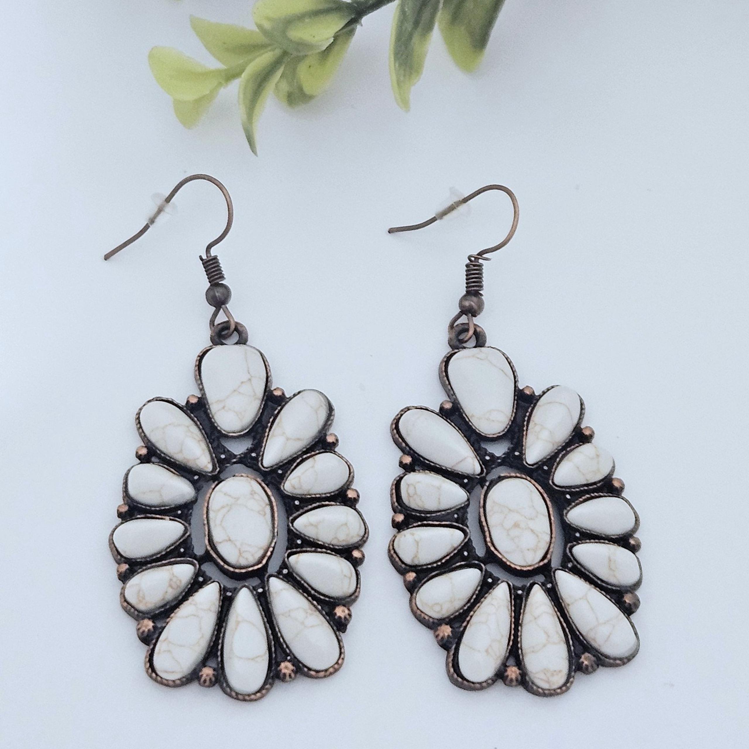 Western Squash Blossom Ivory & Copper Earrings