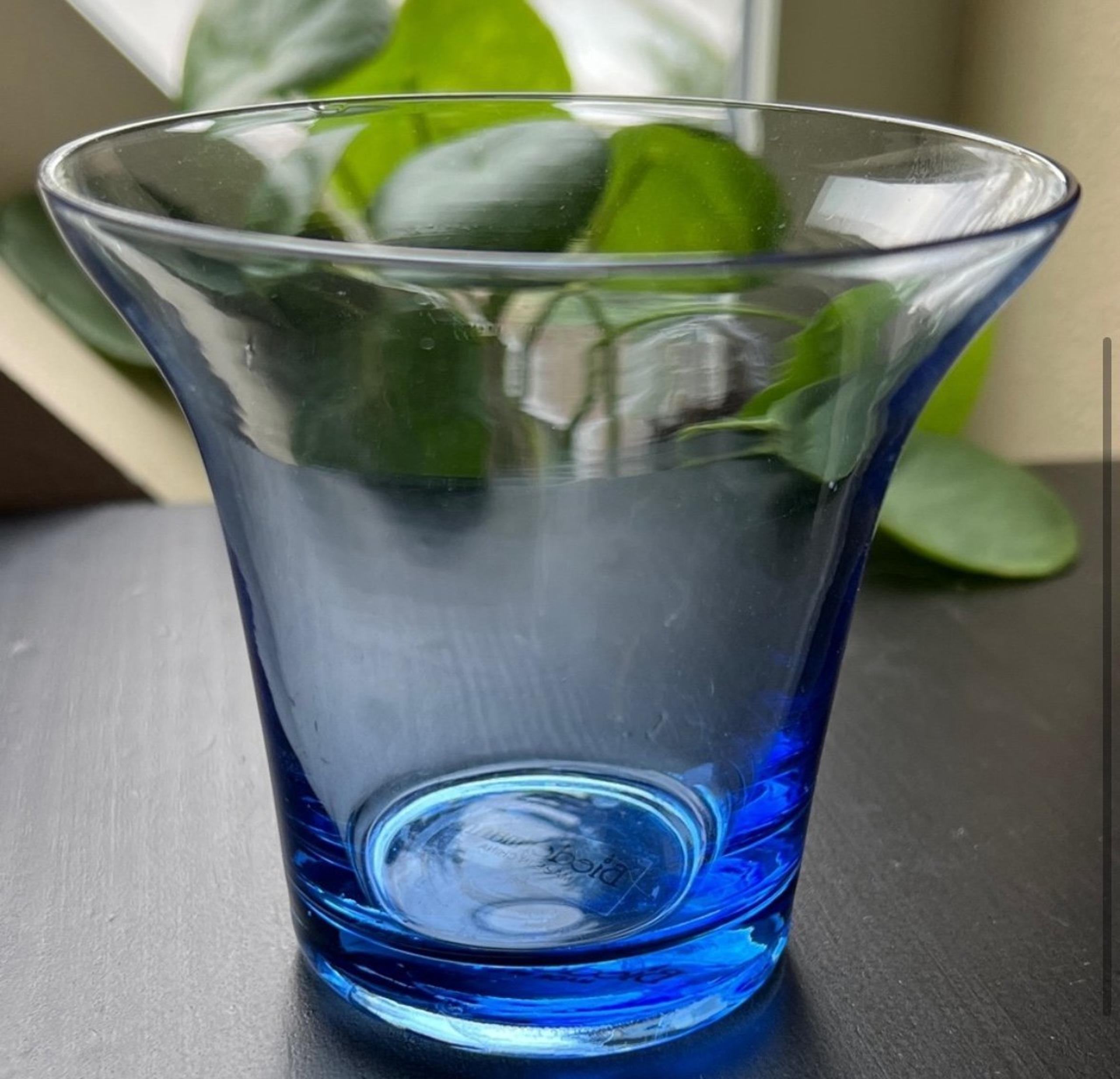 Biedermann Blue Glass Candleholder 3”