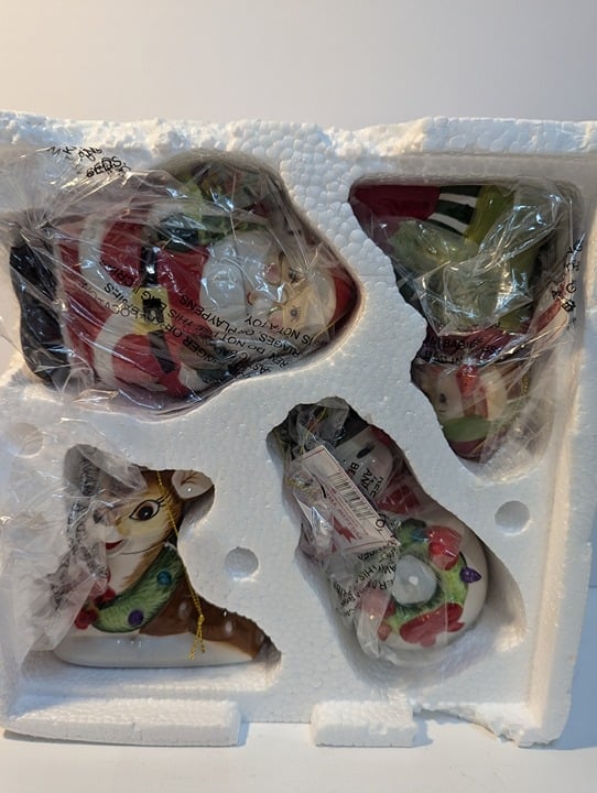 Mr. Christmas Light Up Ceramic Follow the Magic Ornaments Figures Set of 4