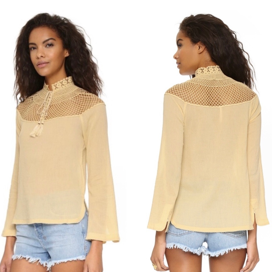 Free People On the Island Top in Natural Pale Yellow Size Large