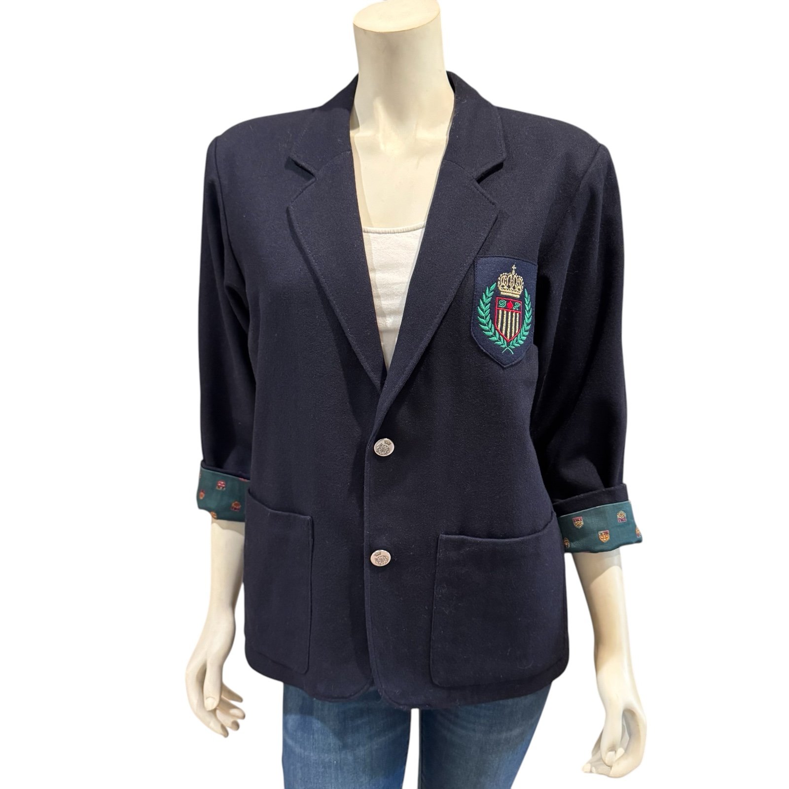 Vintage Wool Blend Collegiate Crest Blazer