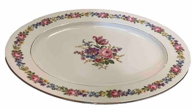 MZ Czechoslovakia Vintage Floral Platter Gold Edge RARE!