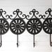 Vintage Cast Iron Metal Black Medallion Wall Hooks Four One-Piece French Country