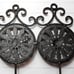 Vintage Cast Iron Metal Black Medallion Wall Hooks Four One-Piece French Country