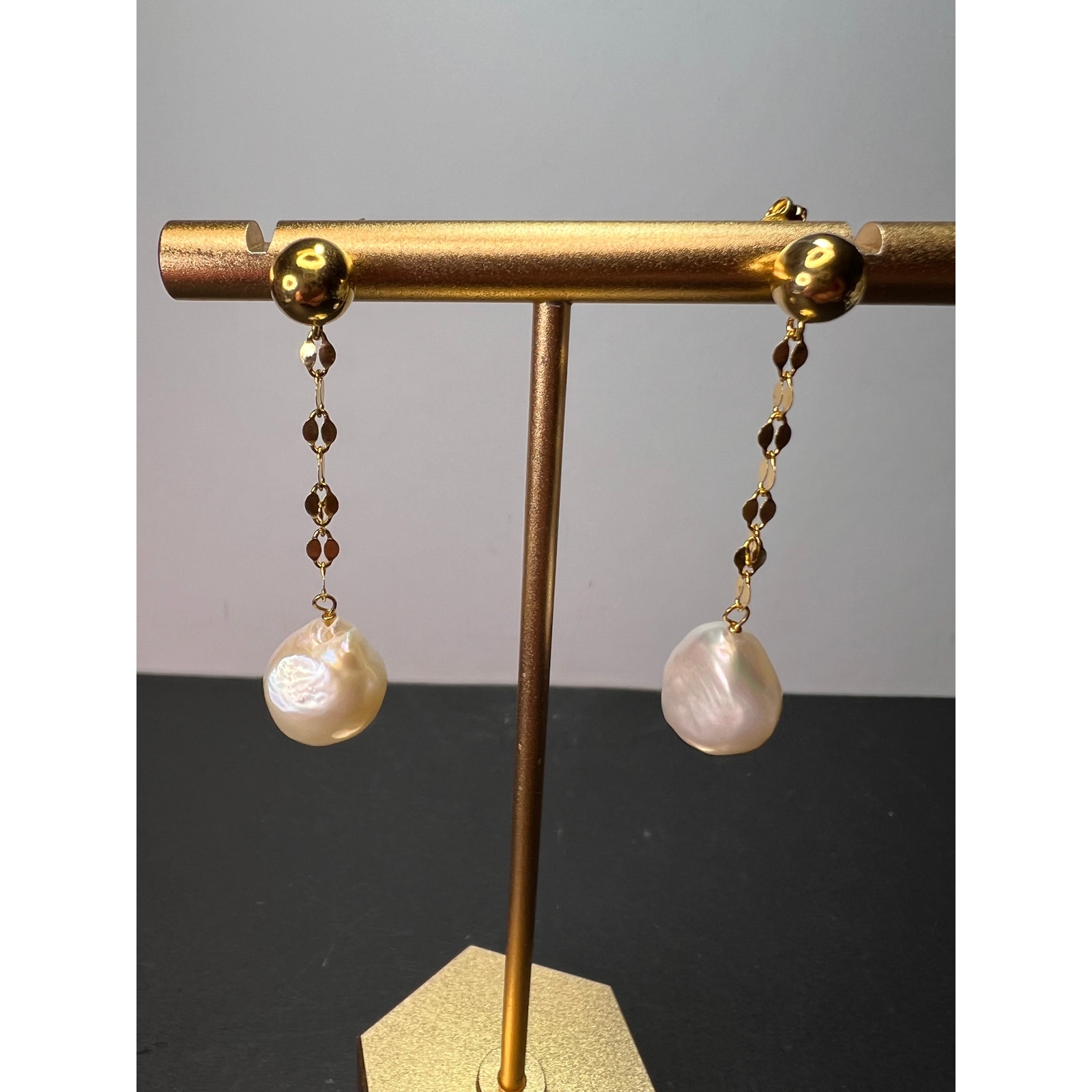 White Cultured Freshwater Pearl 18k Yellow Gold Over Sterling Silver Earrings