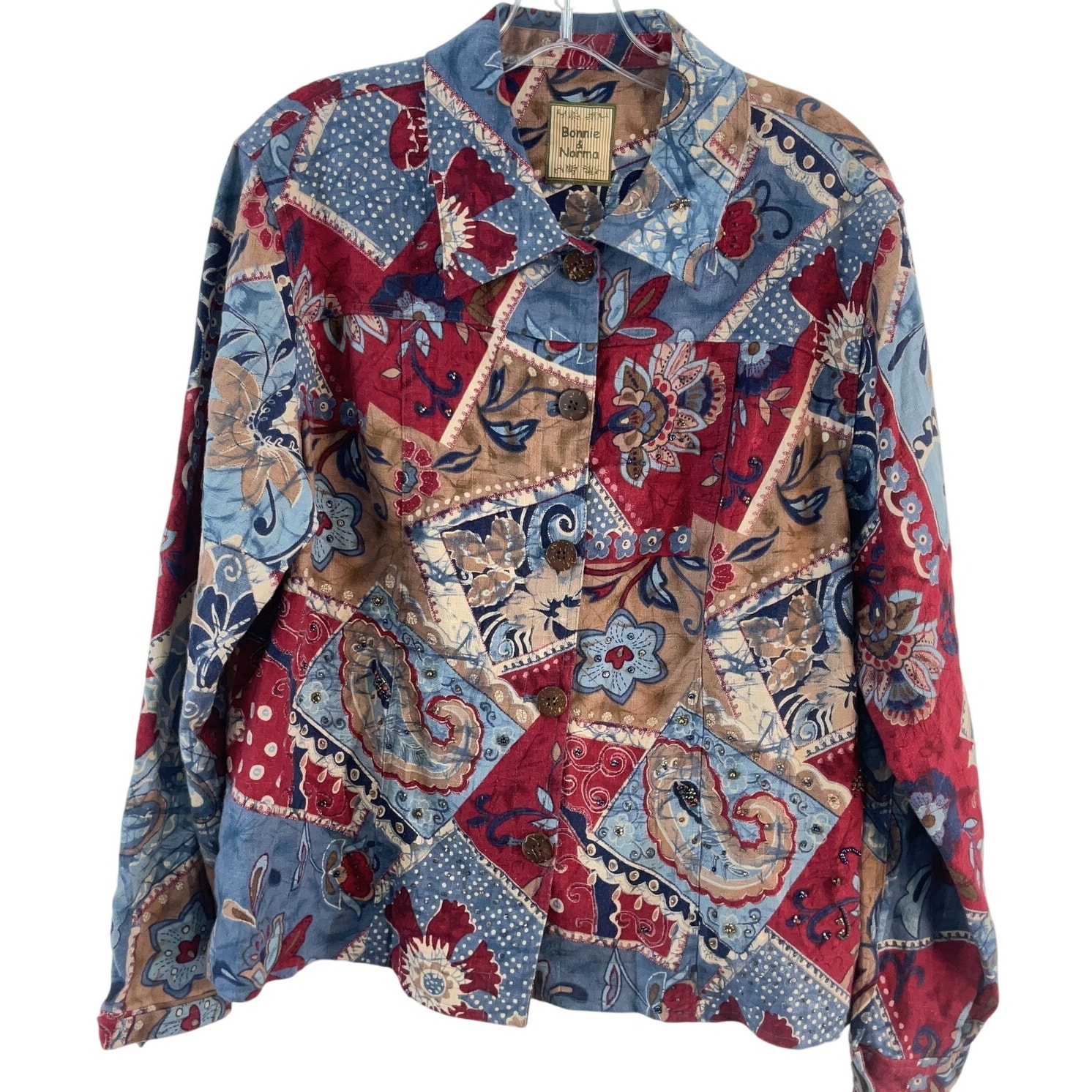 Bonnie & Norma Vintage Blue/Red Bandana Print Button-Up Cotton Jacket Women’s 12