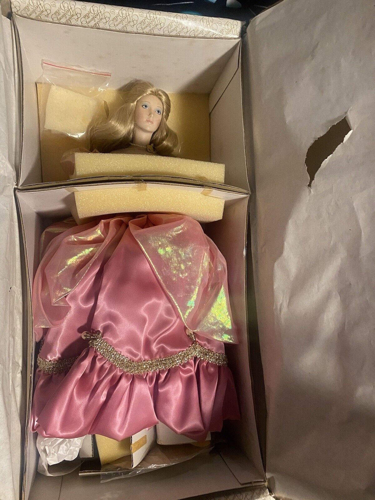 Franklin Mint Heirloom 1987 Porcelain Disney Cinderella Doll 19 Pink Dress