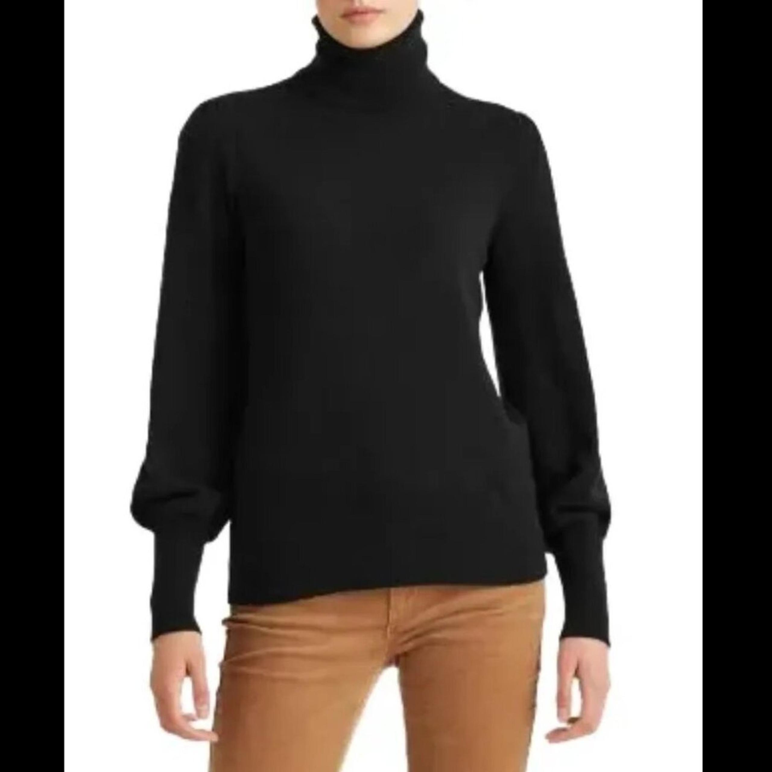 RALPH LAUREN 100% Cashmere Bishop Sleeve Black Turtleneck Sweater WOMEN'S LARGE