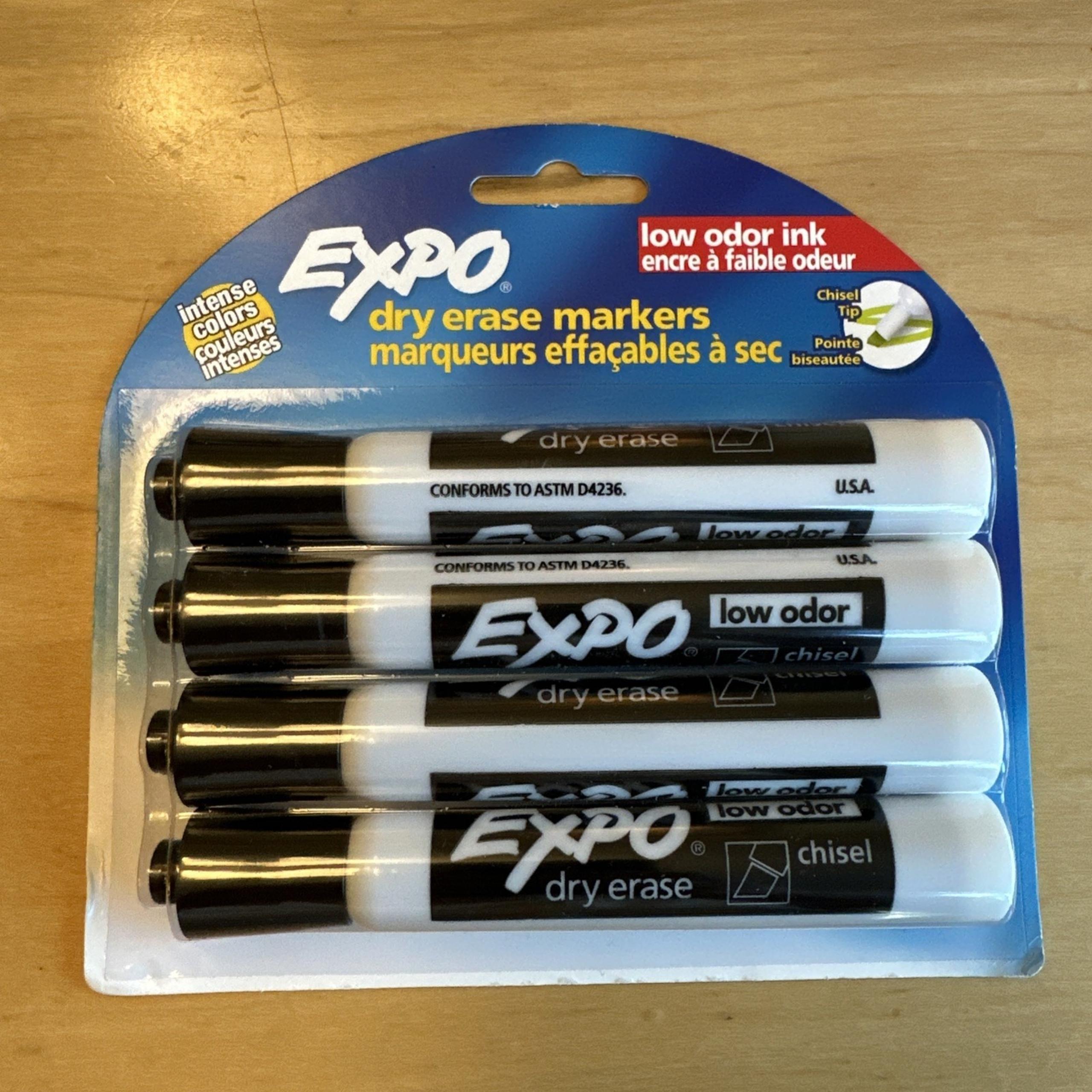 Expo Low-Odor Dry Erase Markers, Chisel Tip, Black, 4-Count NEW Intense Color