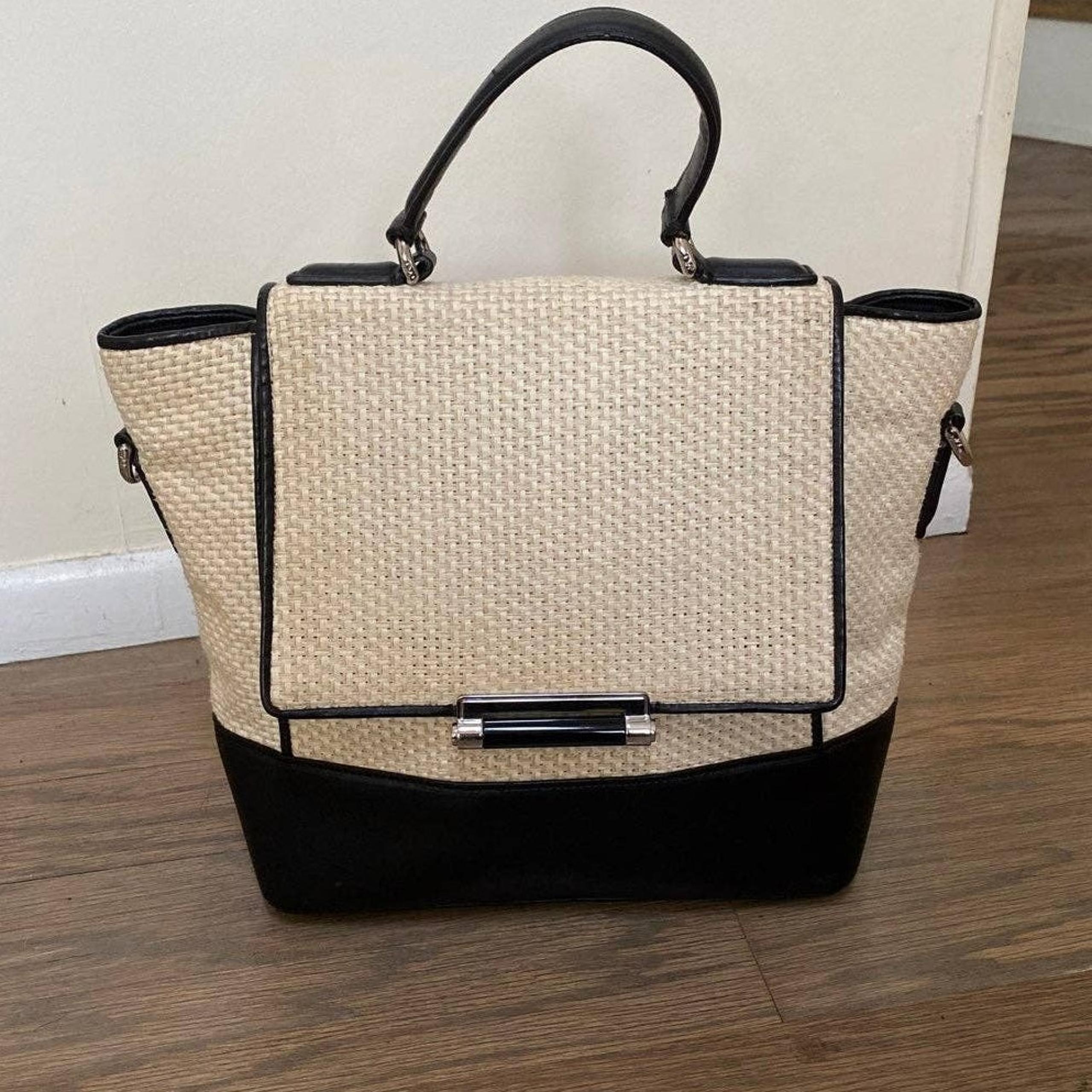 Diane Von Furstenberg Woven Rattan and Black Leather Satchel