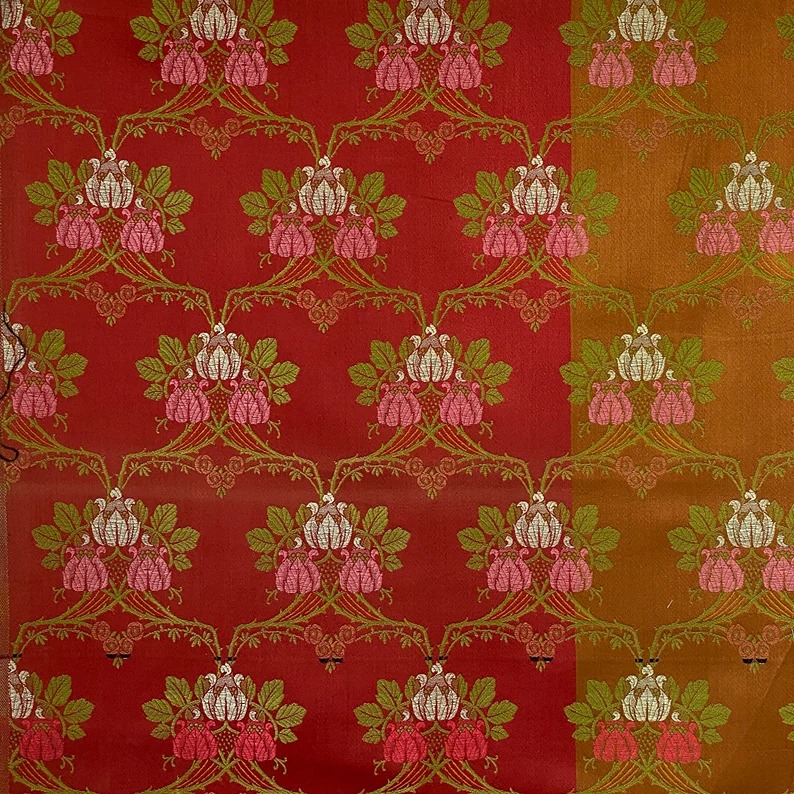 Antique 1926 French pink silk Brocade fabric sample UNUSED vintage upholstery ta