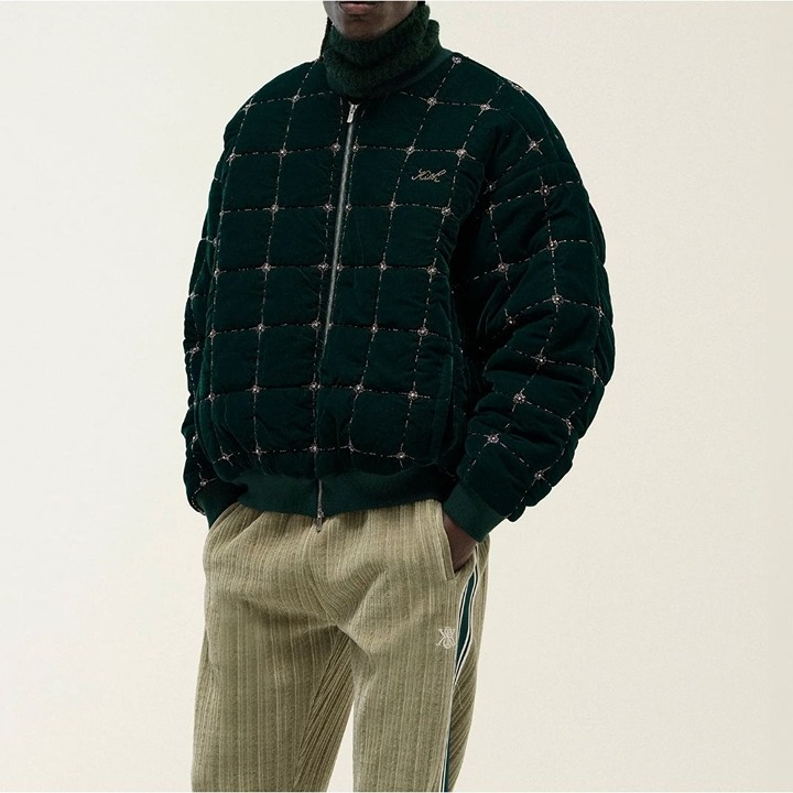 Kith Beaded Velvet Clay Bomber Jacket Stadium Green Size S
