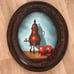VINTAGE Oil On Canvas Still Life Painting Oval Curved Wood Frame 27.5” X 24”