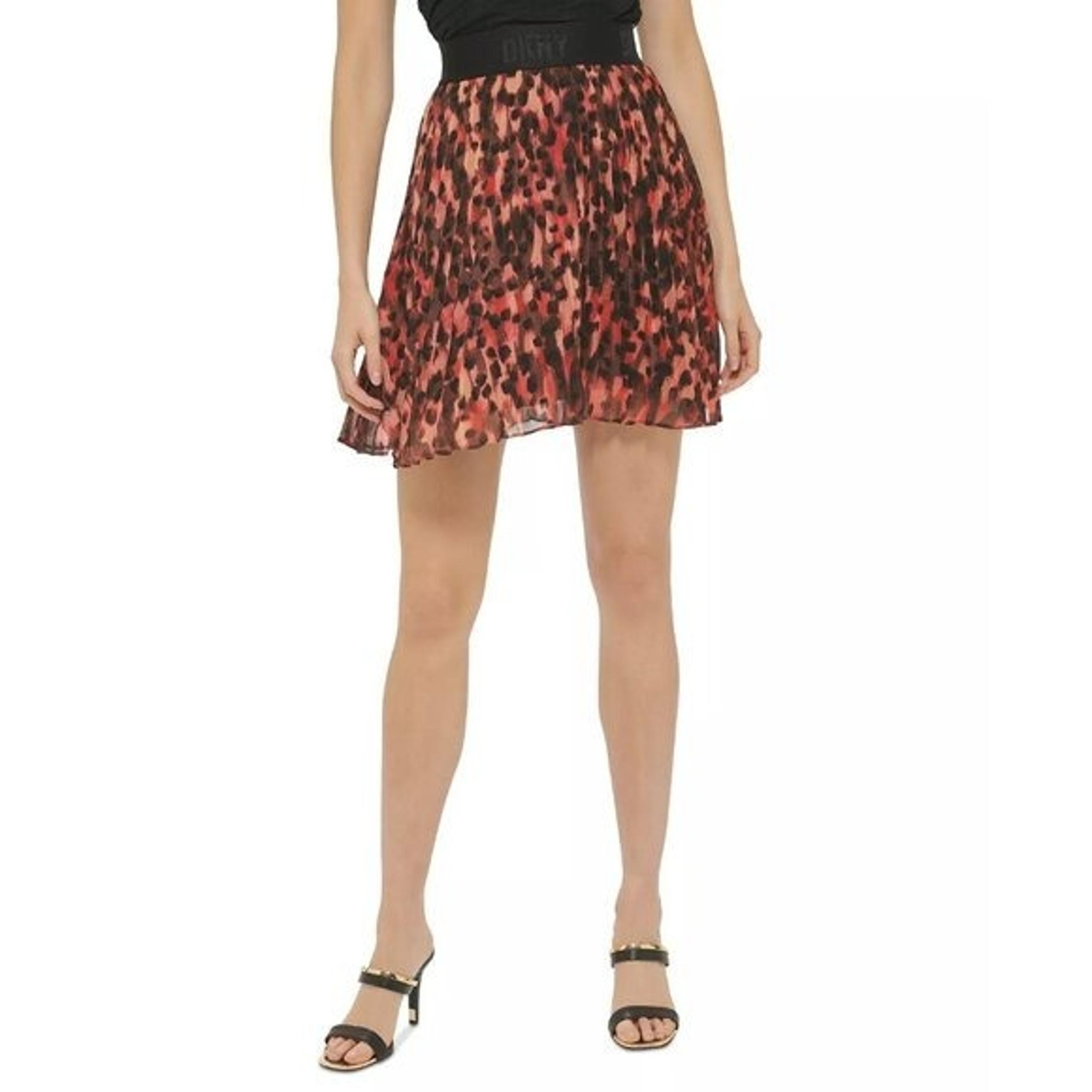DKNY Womens Size XS Animal Print Pleated Elastic-Logo-Waist Mini Skirt $89 2724