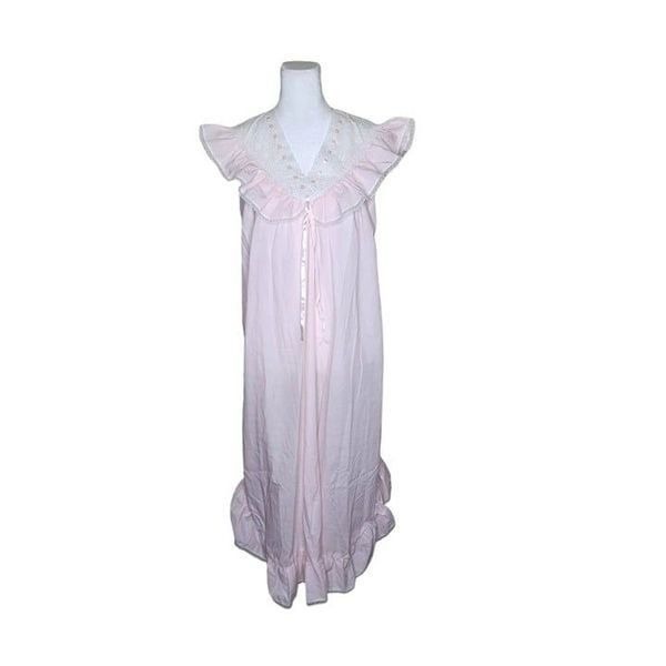 Vintage 80s Sleeveless Lace Trim Feminine Nightgown Womens Size M Pink
