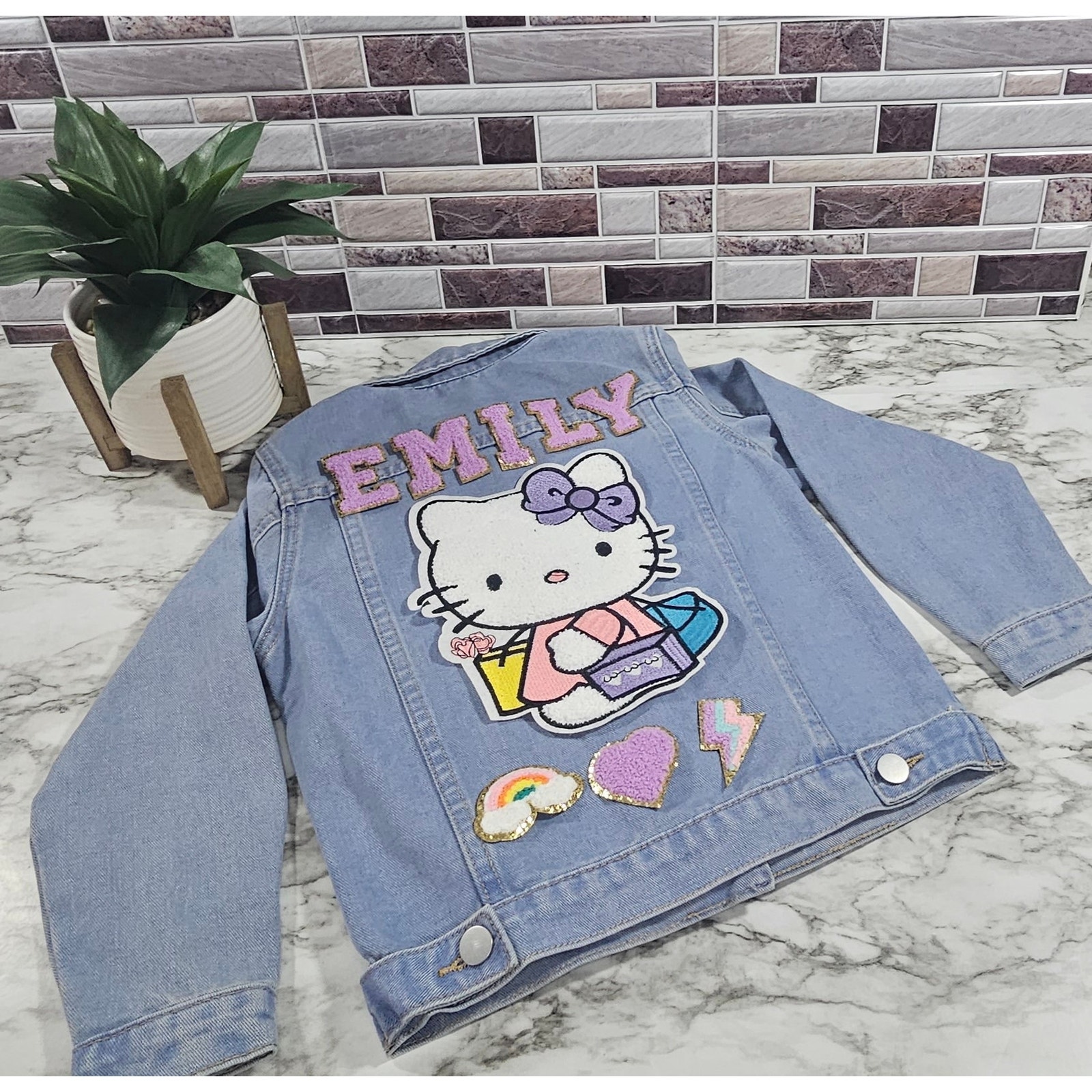 Adorable Hello Kitty Dreams: Custom Denim Jacket for Girls