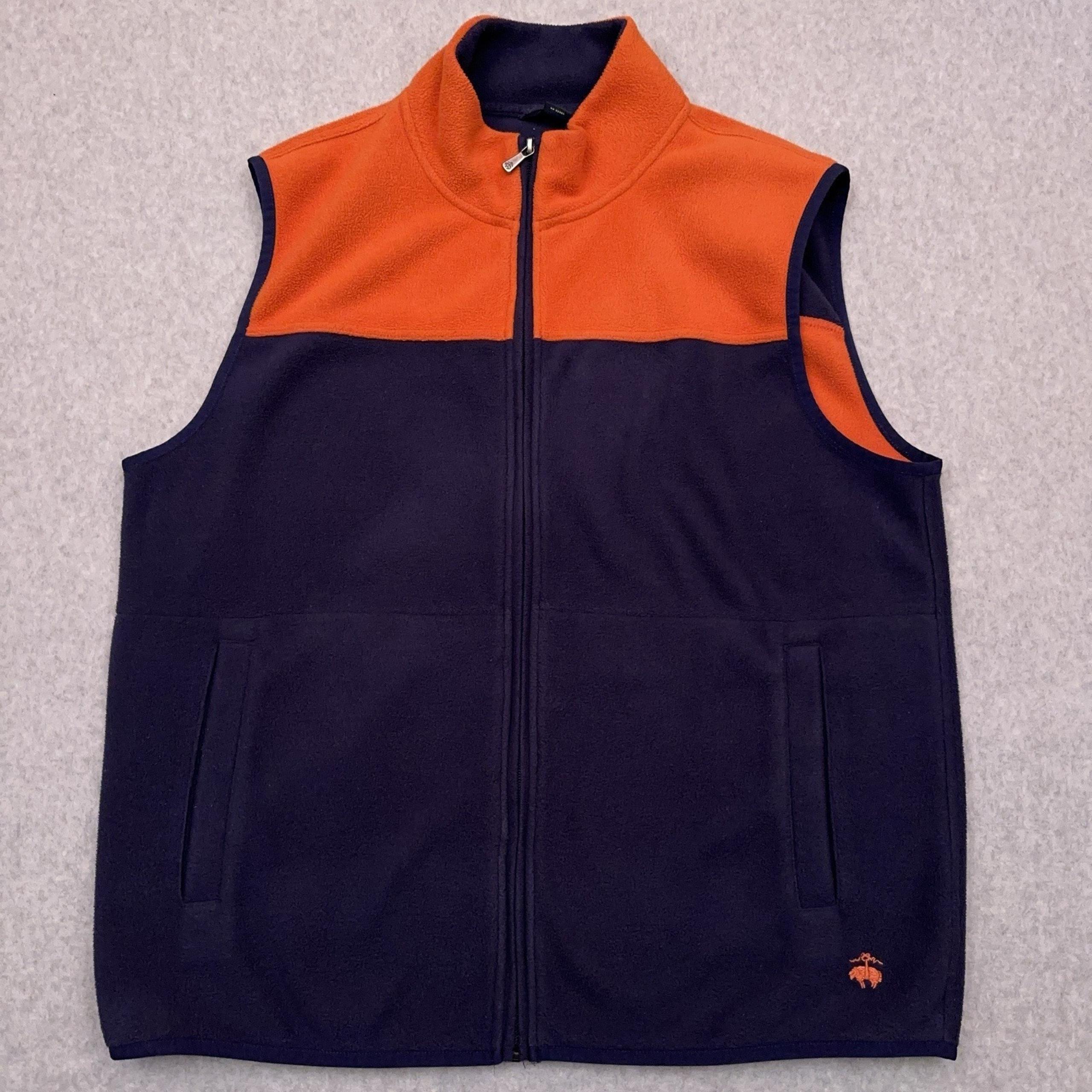 Brooks Brothers 346 Fleece Vest Men's XL Blue Orange Full Zip Embroidered Logo