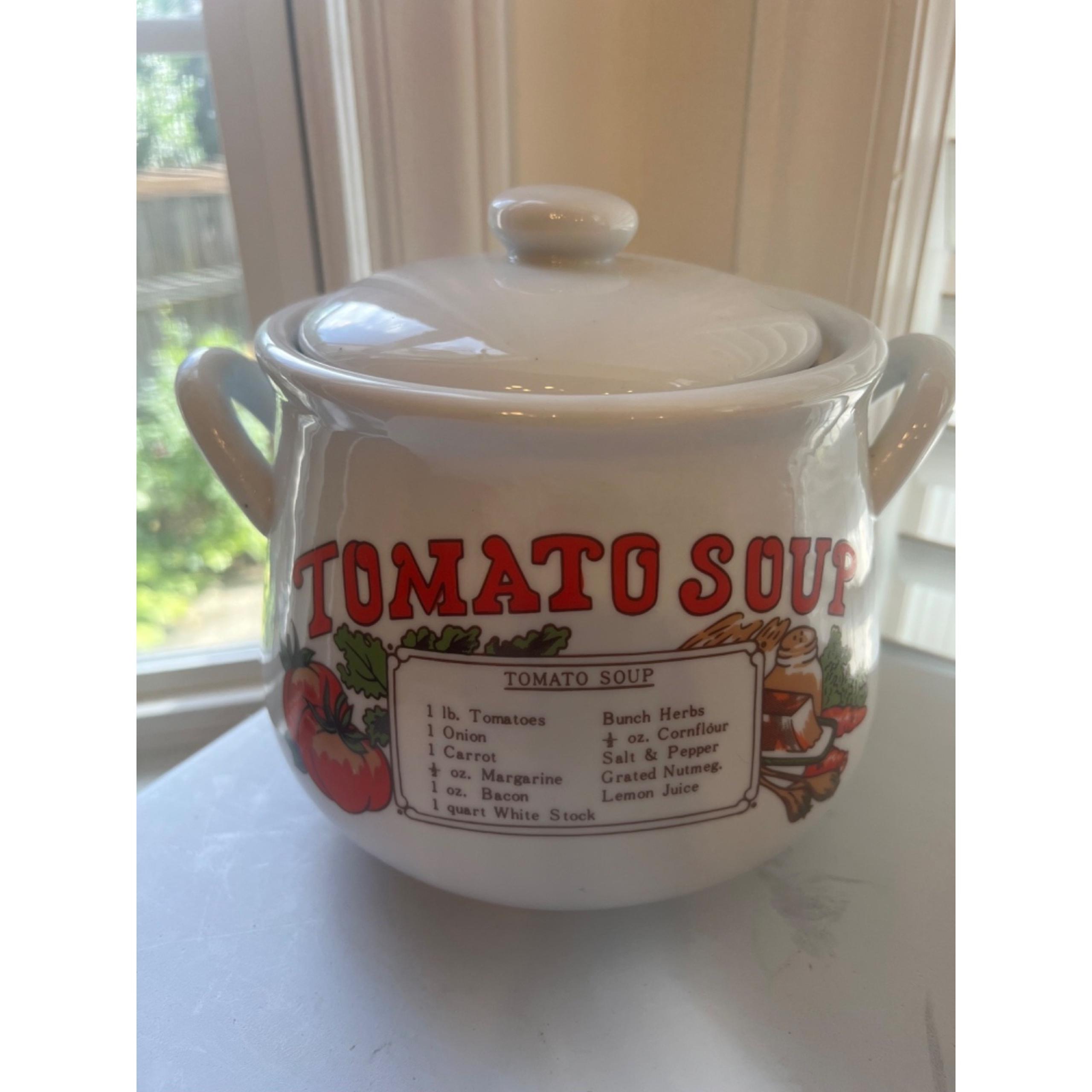 Midwestern Home Vintage Tomato Soup Recipe Tureen Crock Lidded Ceramic Handles