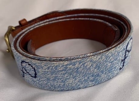 Smathers and Branson Size 42 Hand Stiiched Needlepoint Belt White and Blue