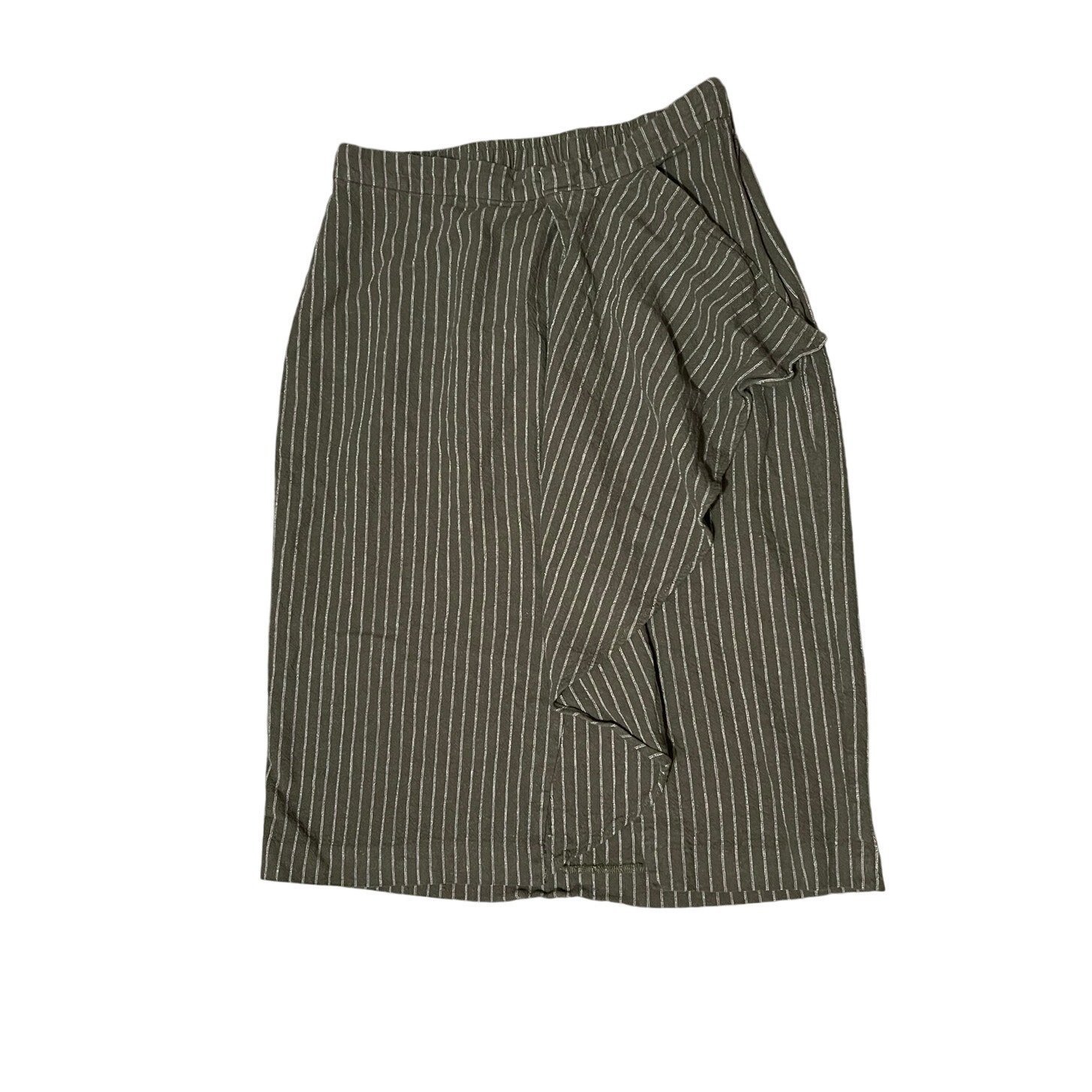 J. Jill | Pinstripe Linen Blend Ruffle Skirt in Moss Green | Size Small-Career