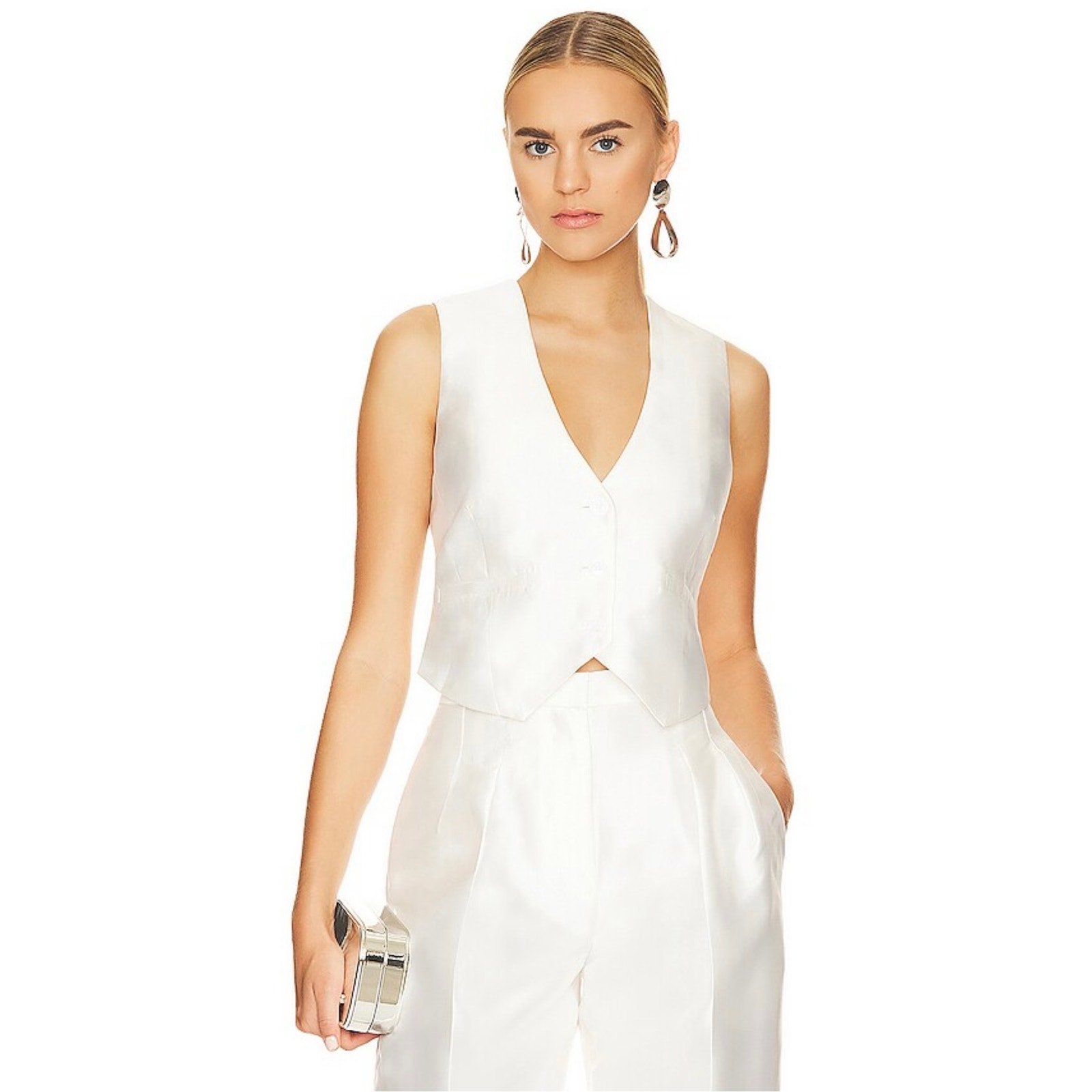 Ronny Kobo Foxy Vest Size Small Ivory White Wedding Engagement Formal Satin