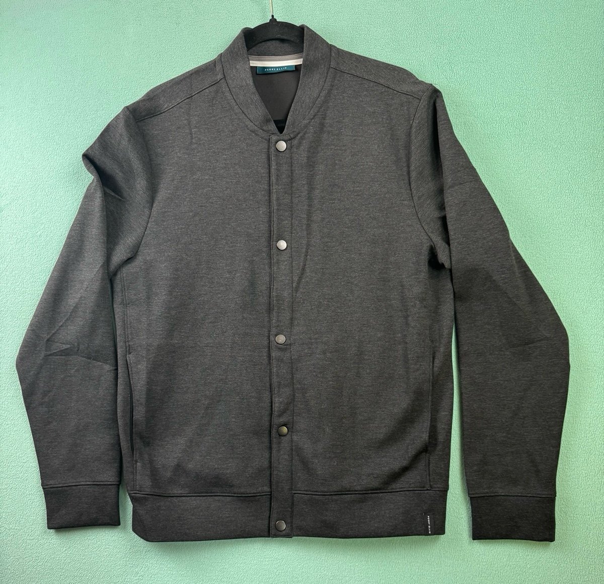NWT Perry Ellis Jacket Men’s M Charcoal Heather Unlined 5 Snaps Closure Crewneck