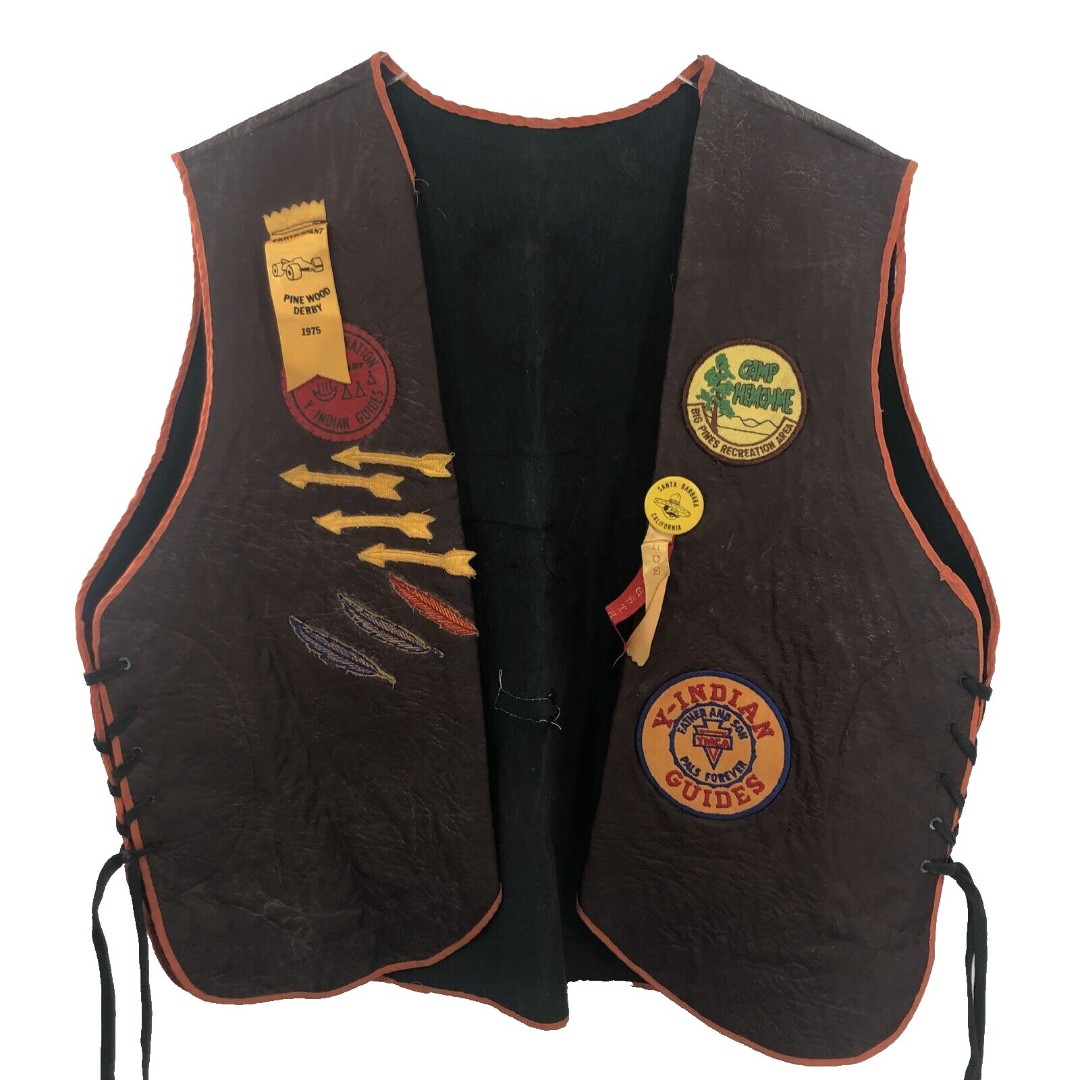 Vintage Quabajay Y-Nation Shoshone Indian Guides YMCA Patch Vest 1970s Adult