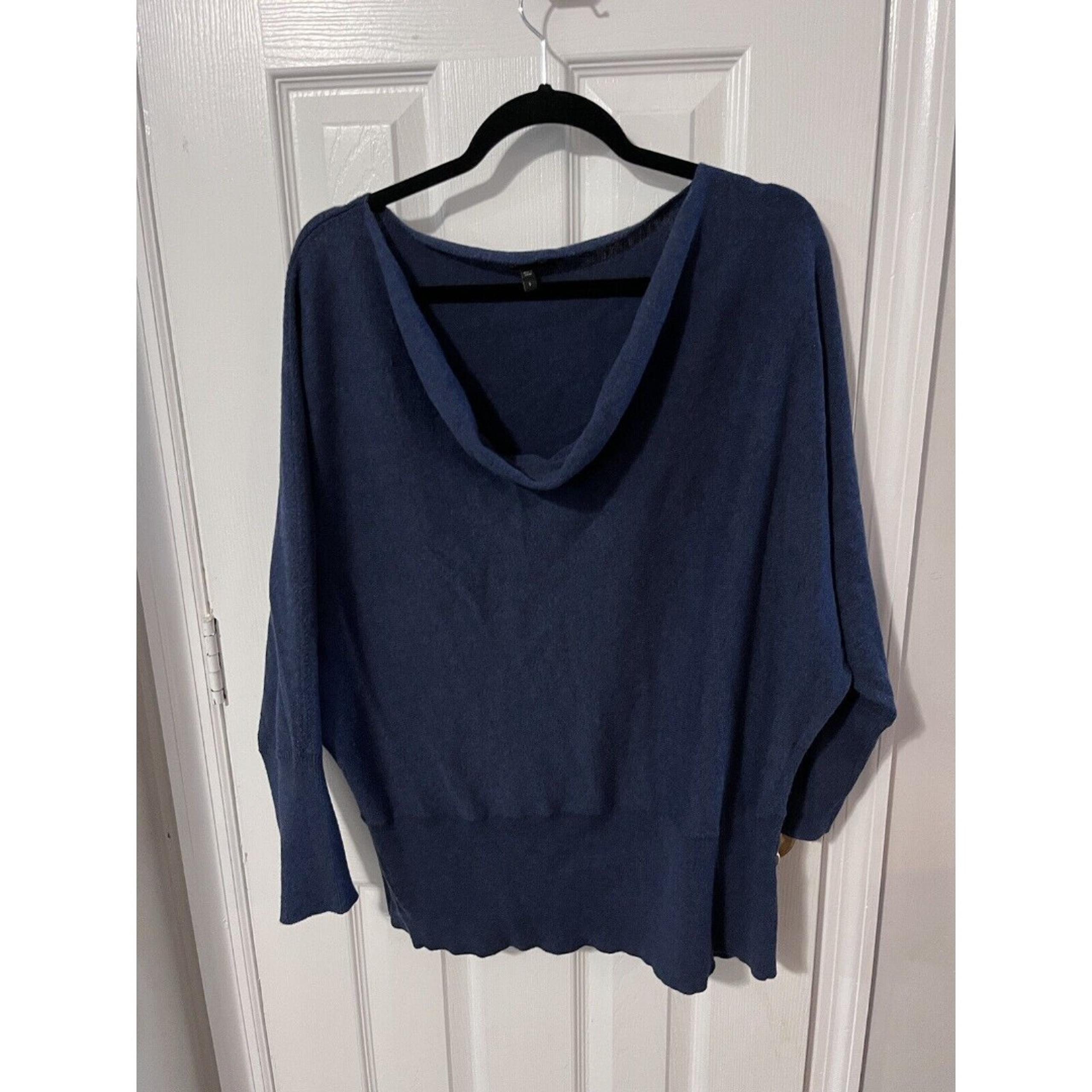 Eileen fisher Sweater Dolman Drape Neck Blue Sz large organic Cotton Cashmere