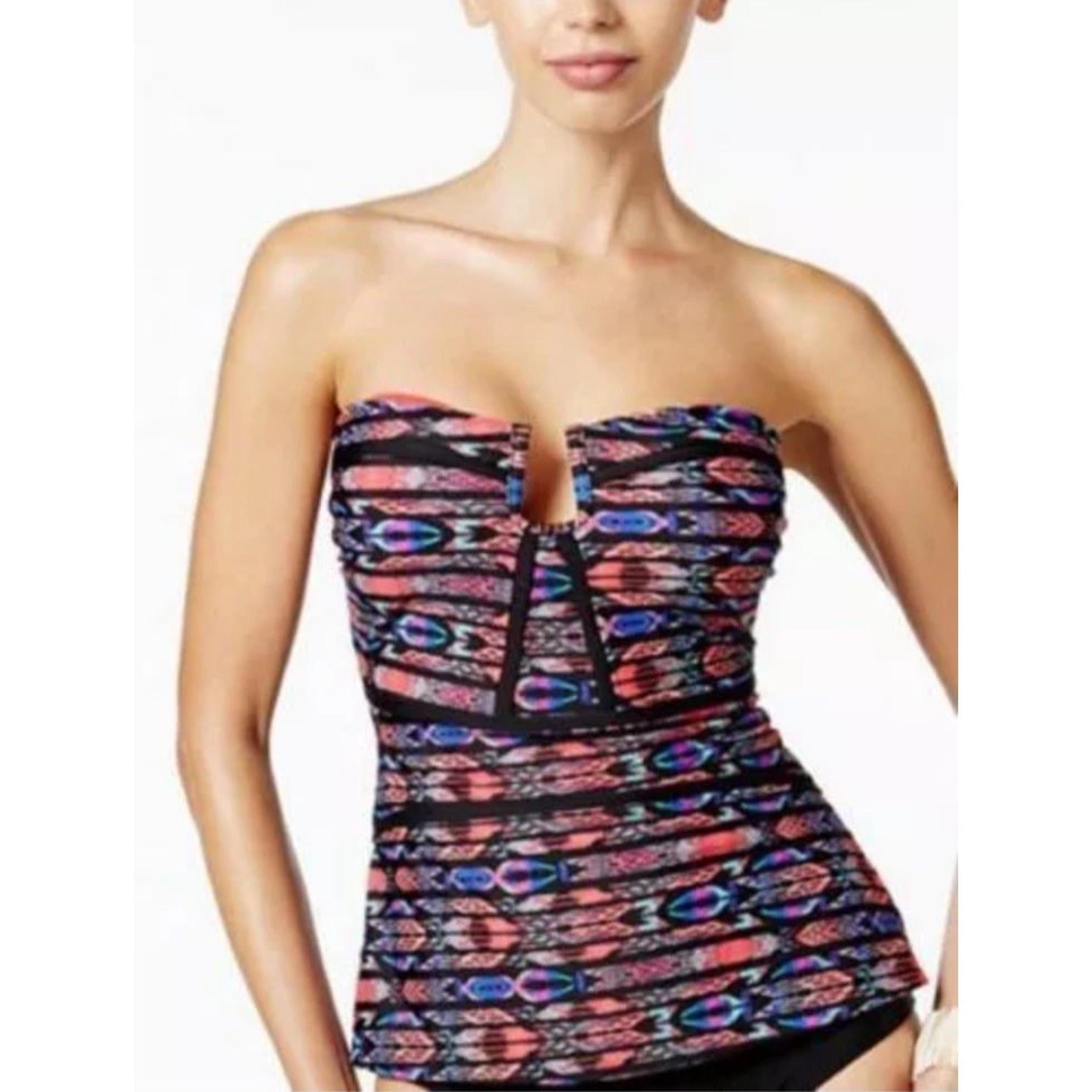 Island Escape Antigua Tribal-Print Tankini Swim Top Size 6 Resort Beach Vacay