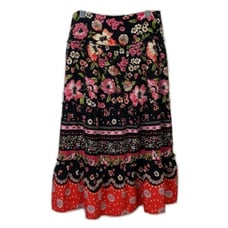 RQT Floral Skirt Size 8 Tiered Floral Skirt Red Pink Black Peasant Skirt