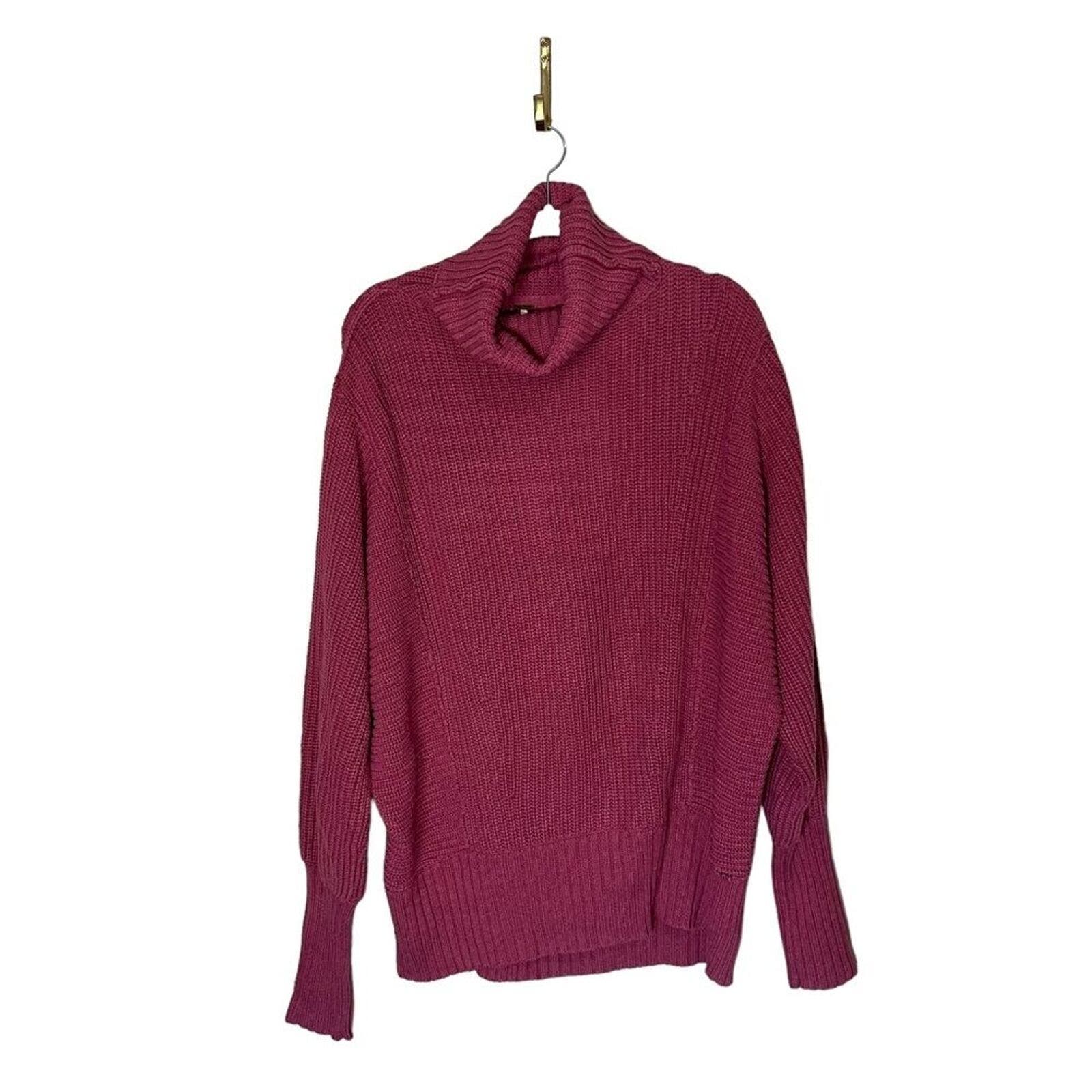 Free People Cocoa Oversized Ribbed Chunky Knit Turtleneck Pullover Sweater Sz S