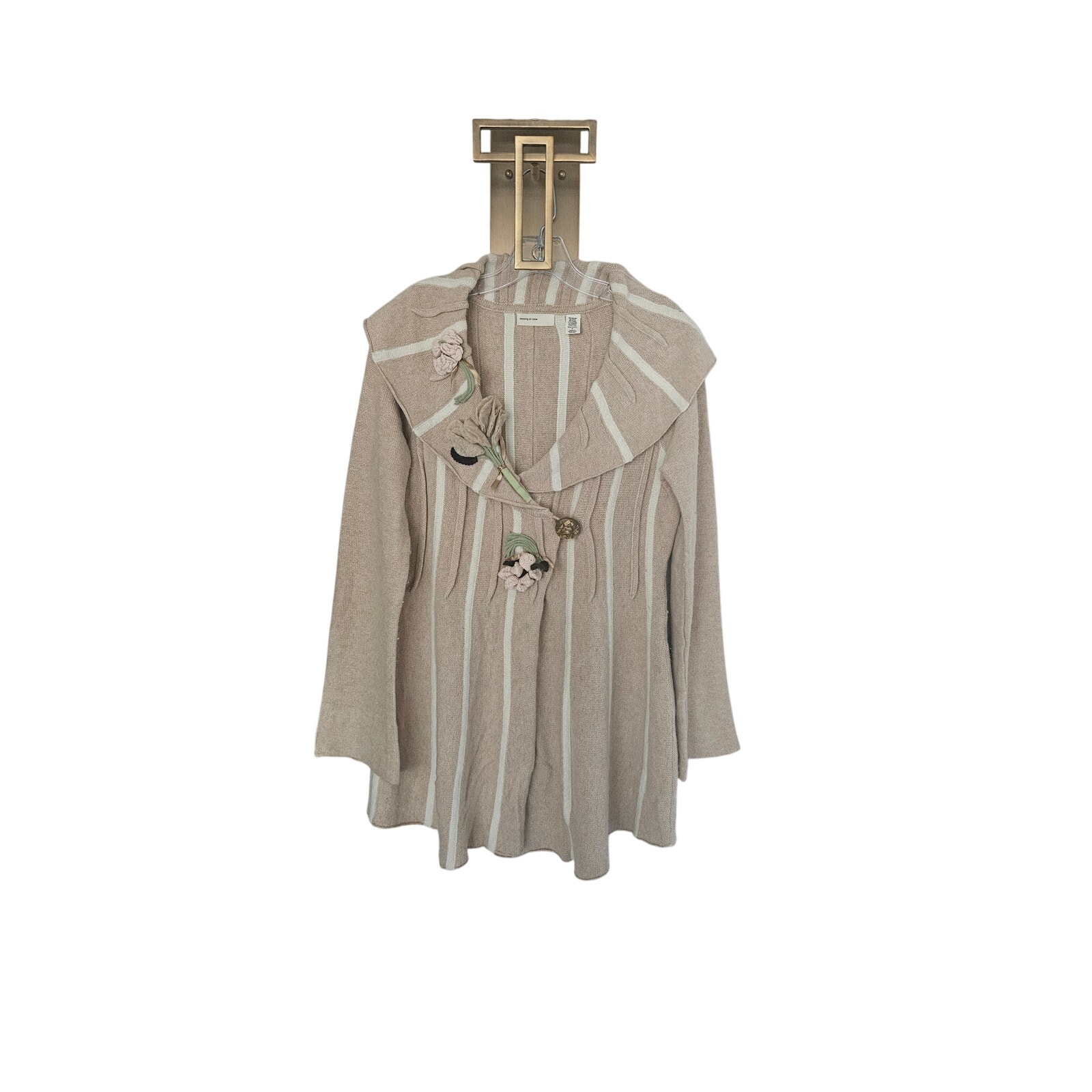 Anthropologie Sleeping on Snow Beige Stitched Floral Embroidered Cardigan Size M