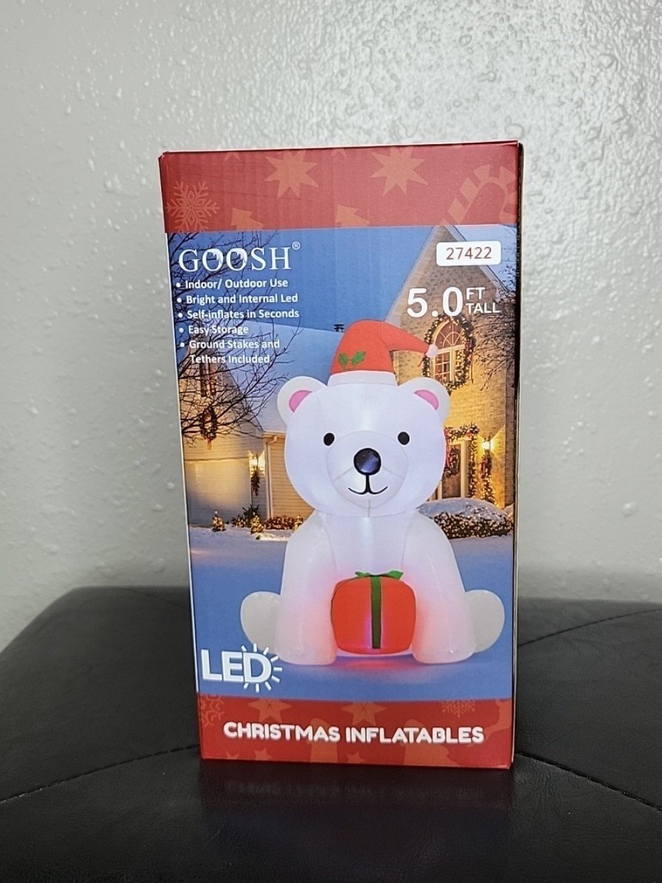 Goosh 5 Ft Christmas Inflatable White Bear Outdoor Blow up Yard Lawn Decoration